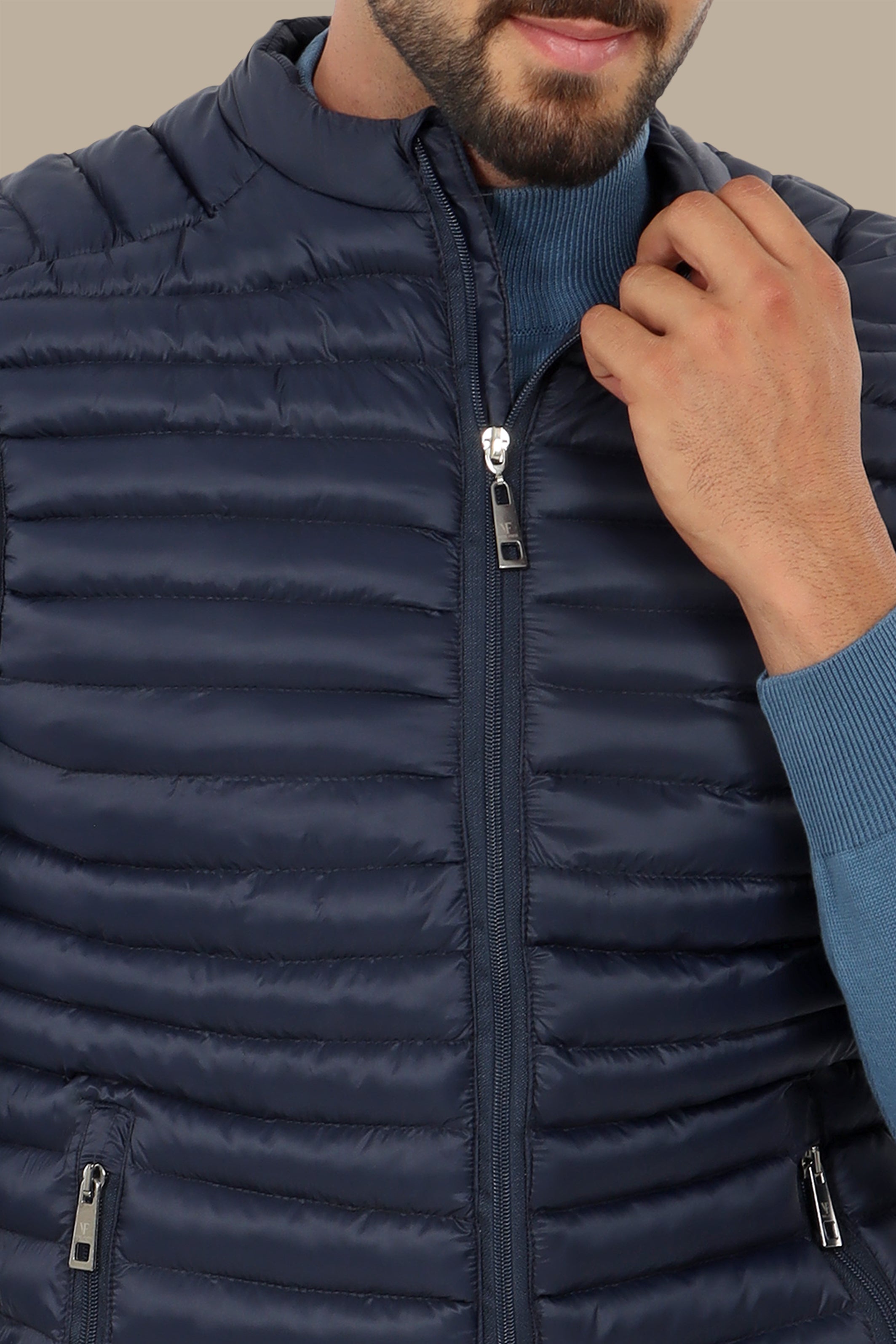 Midnight Luxe: Navy Padded Puffer Vest for Sleek Comfort