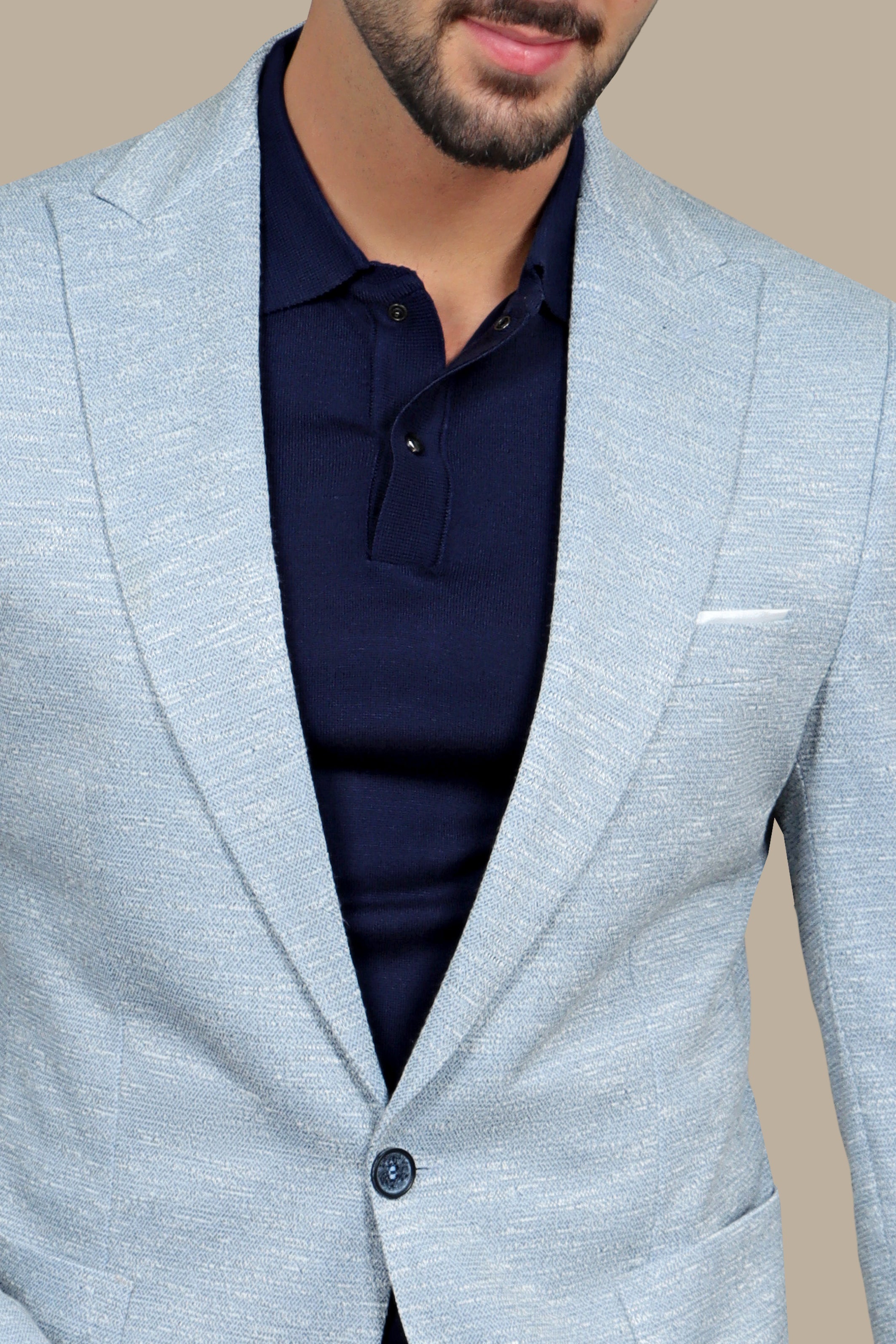 Skyline Blue: Stretch Peak Blazer with Patch Pockets