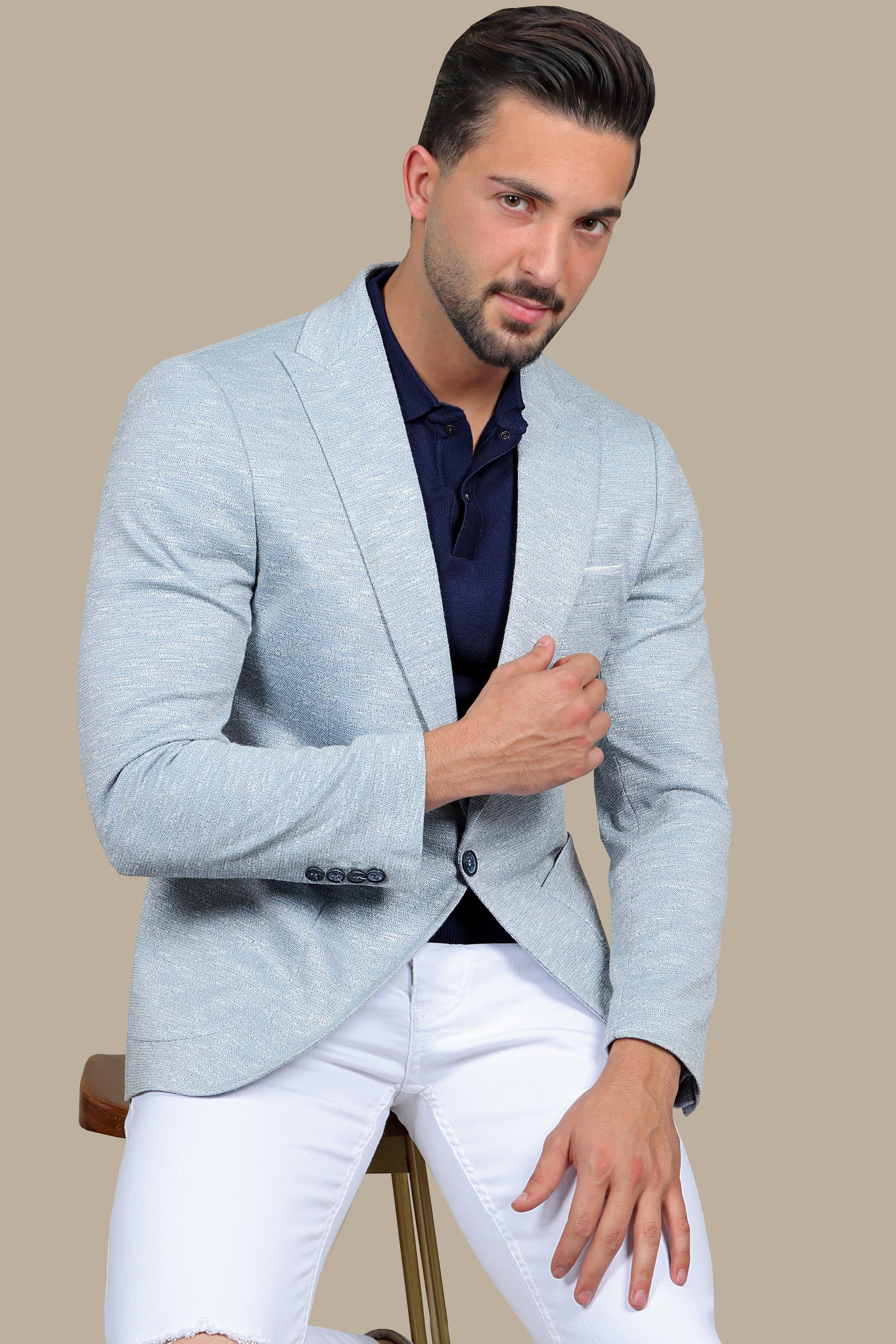 Skyline Blue: Stretch Peak Blazer with Patch Pockets