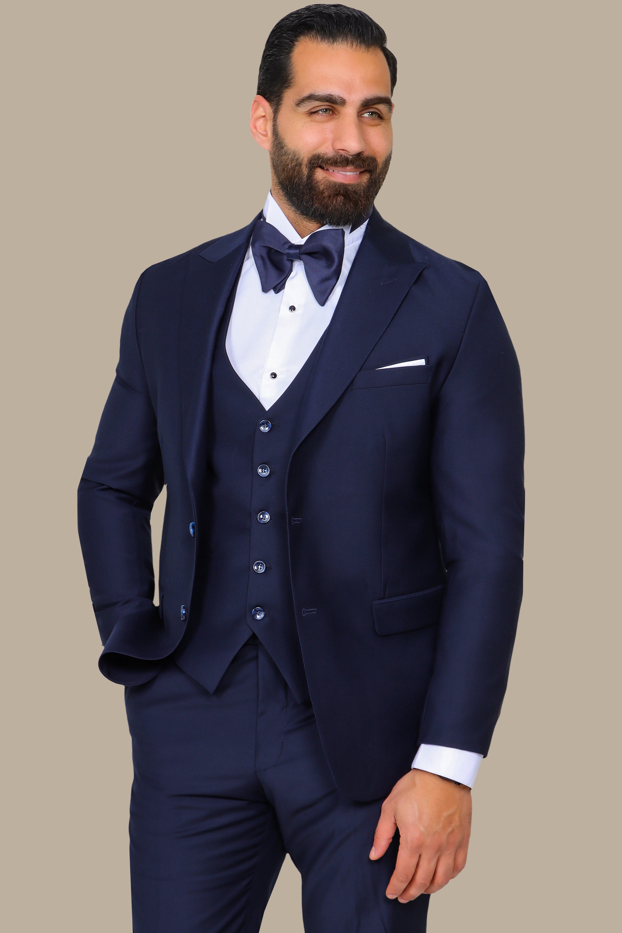 Navy 3-Piece Classic Slim Fit Suit with Peak Lapel