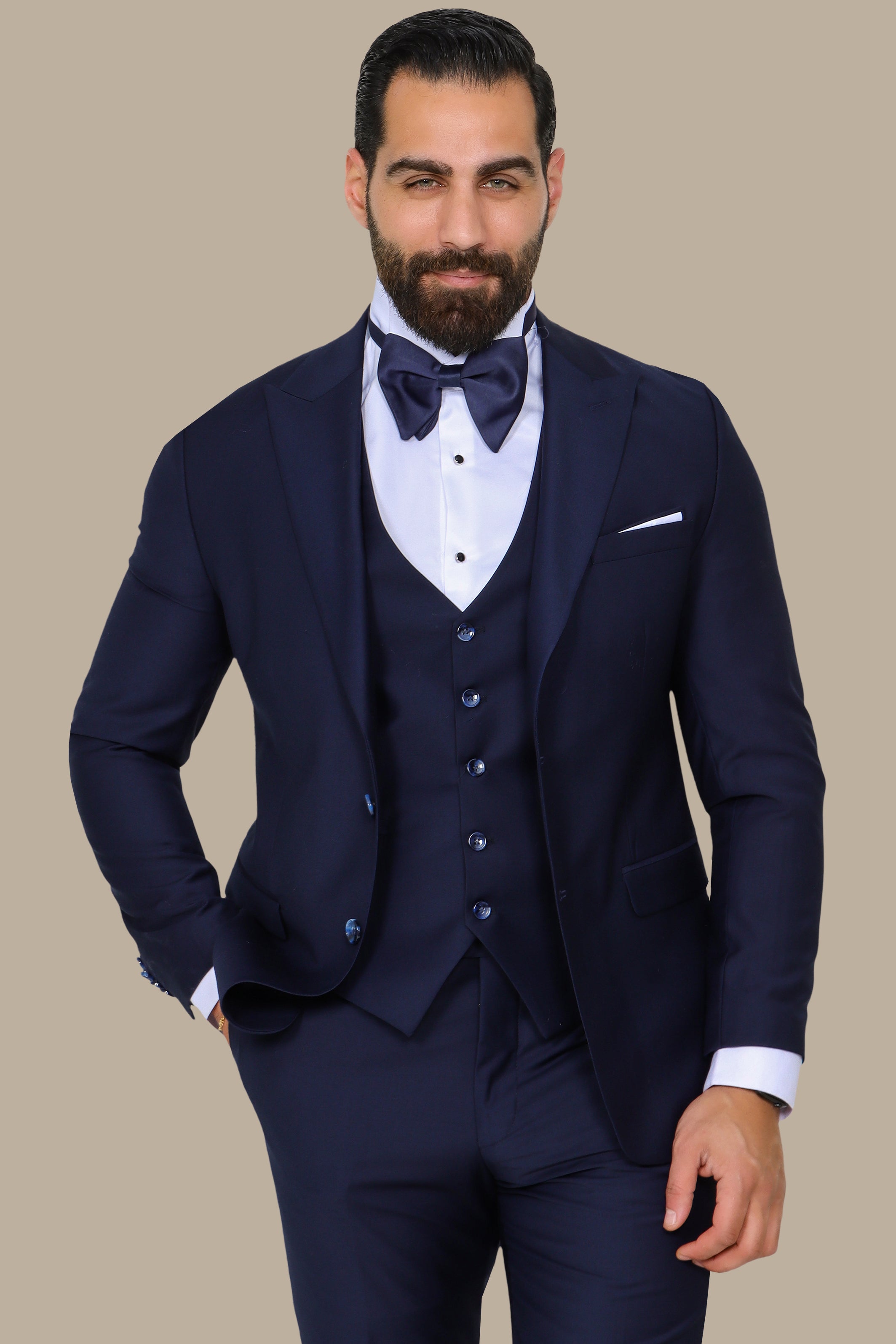 Navy 3-Piece Classic Slim Fit Suit with Peak Lapel