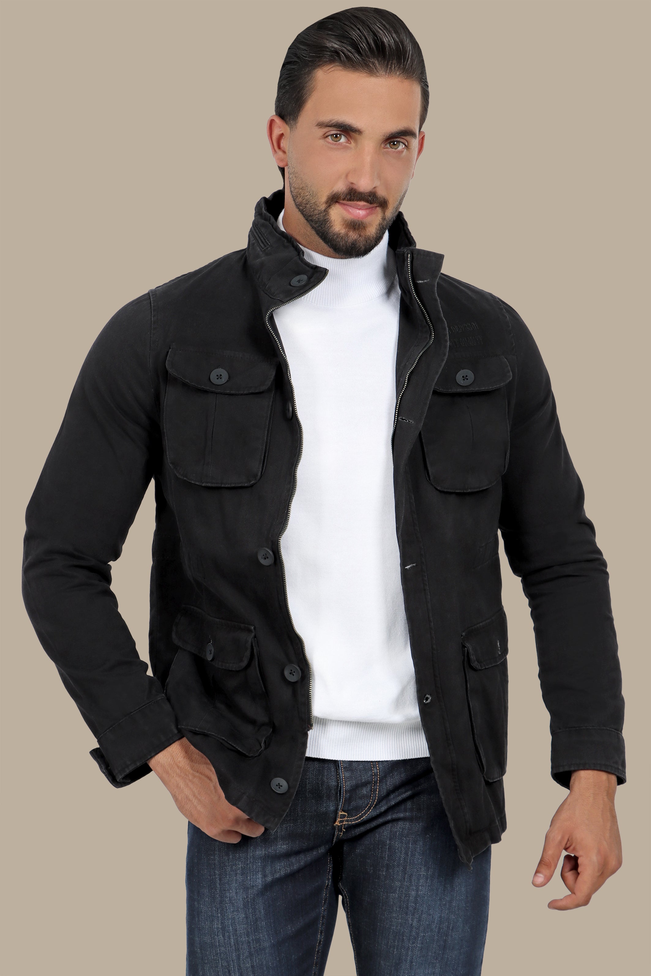 Urban Safari Classic: Black Safari-Inspired Jacket