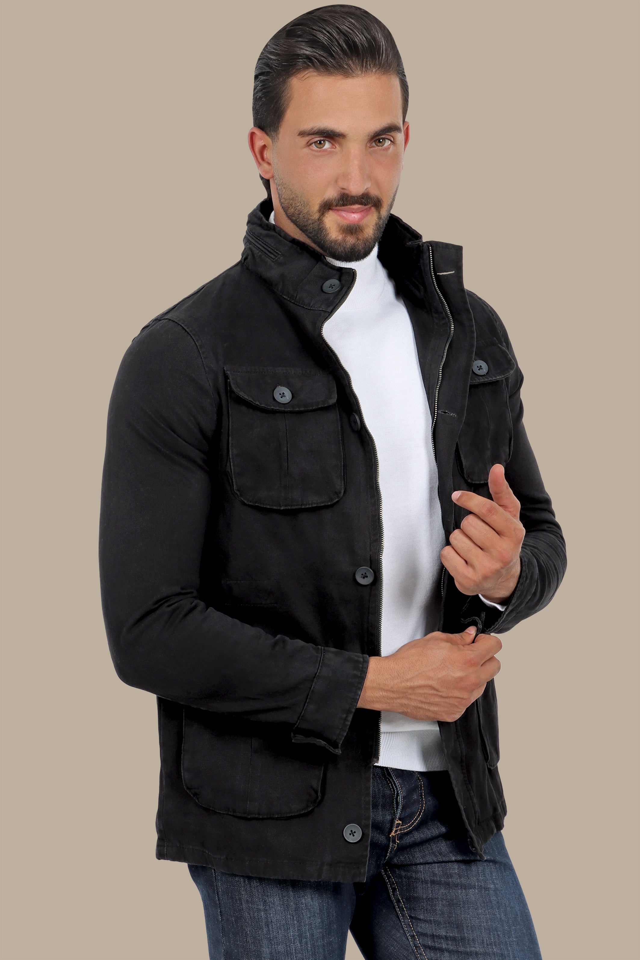 Urban Safari Classic: Black Safari-Inspired Jacket