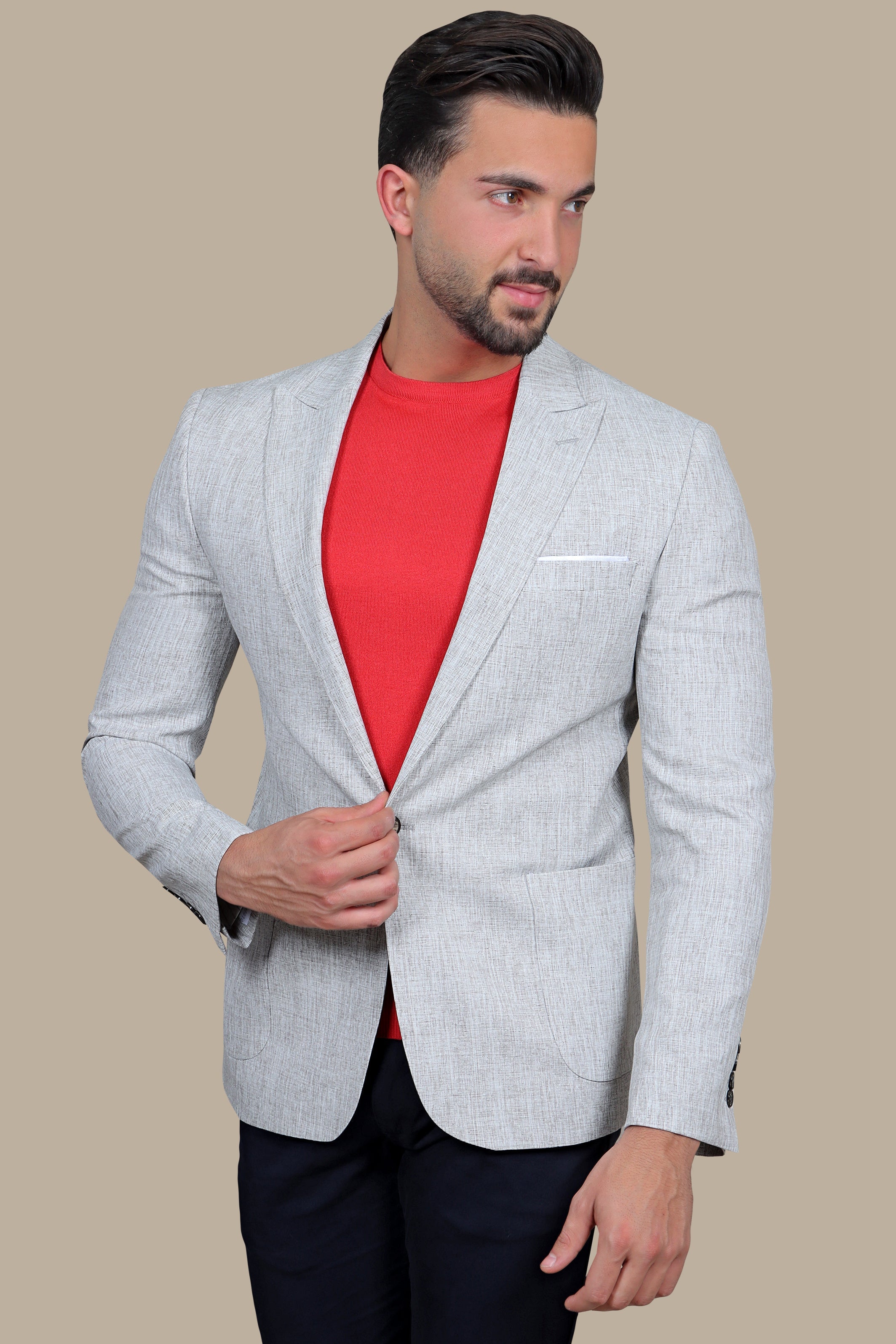 Brown Peak Sophistication: White Fil a Fil Blazer