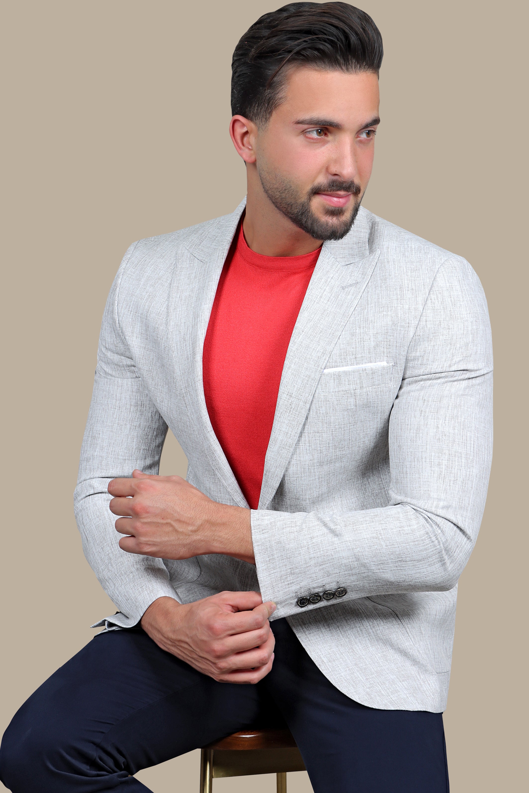 Brown Peak Sophistication: White Fil a Fil Blazer