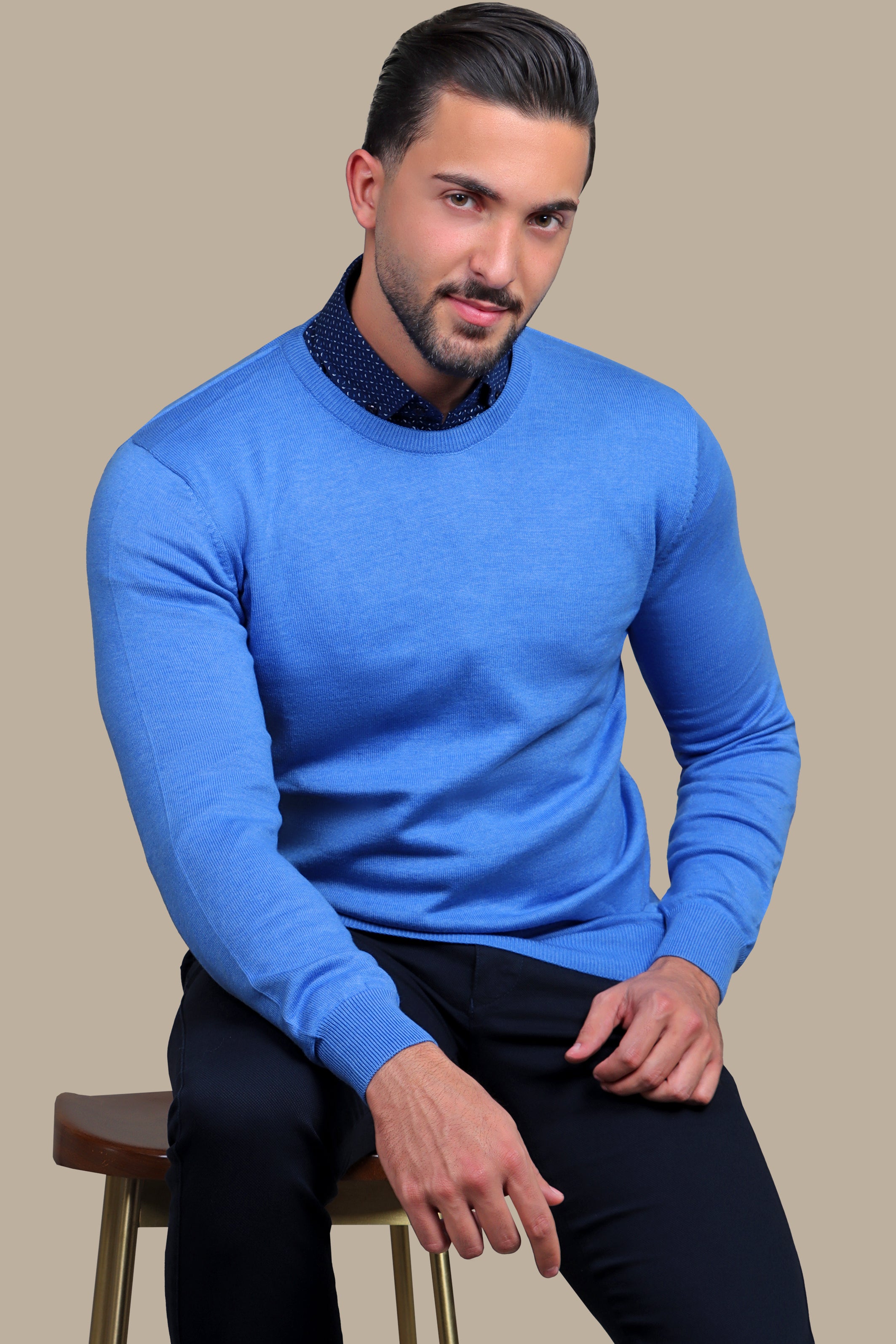 Blue  R-Neck Basic Sweater