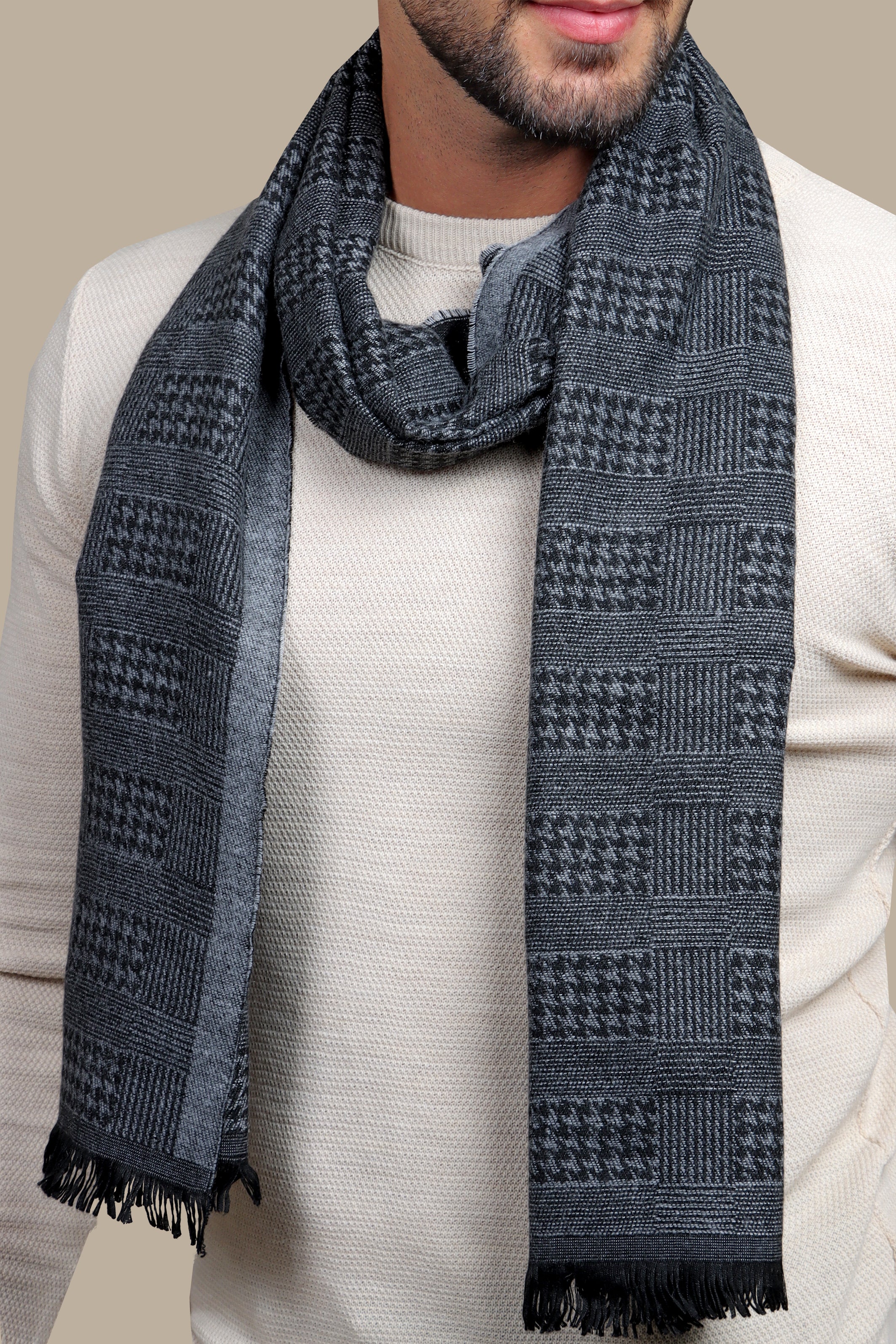 Slate Sophistication Dark Gray Designer Wool Scarf