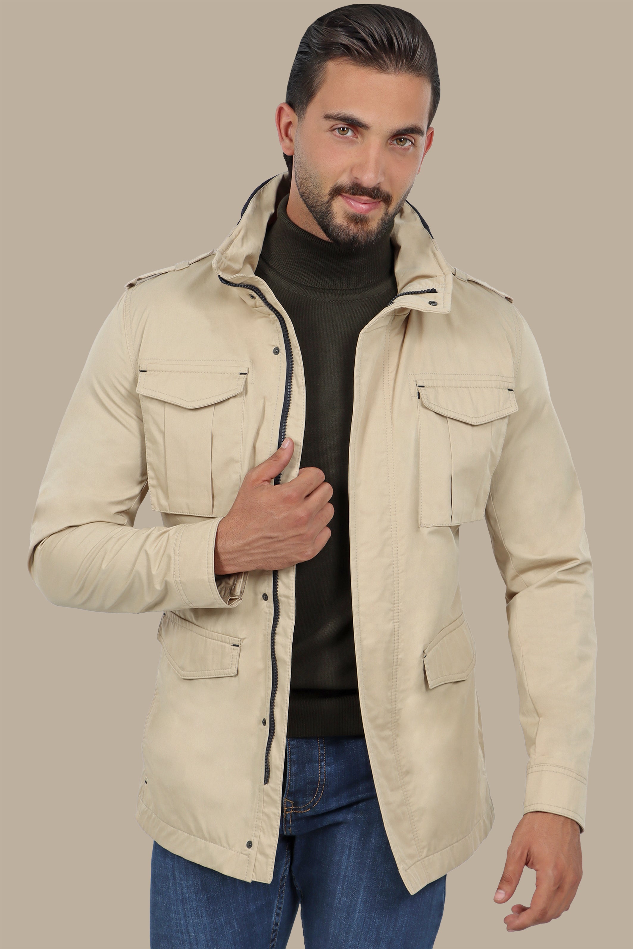 Beige Safari Expedition Jacket: Journey in Style