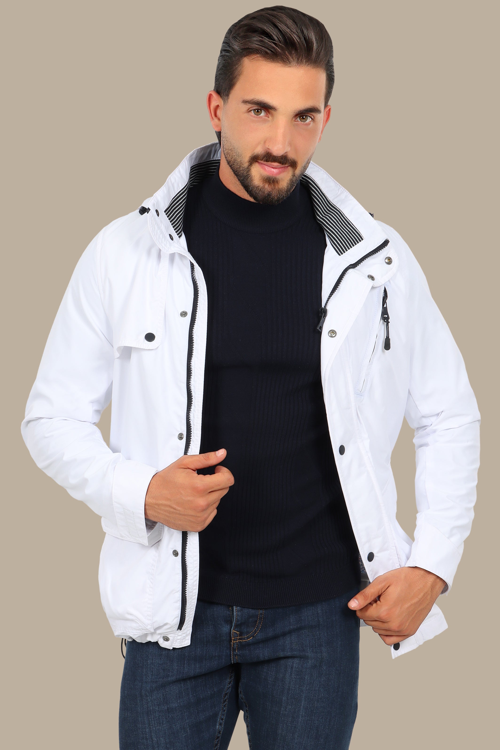 Arctic Breeze: White Windbreaker Jacket for Stylish Versatility