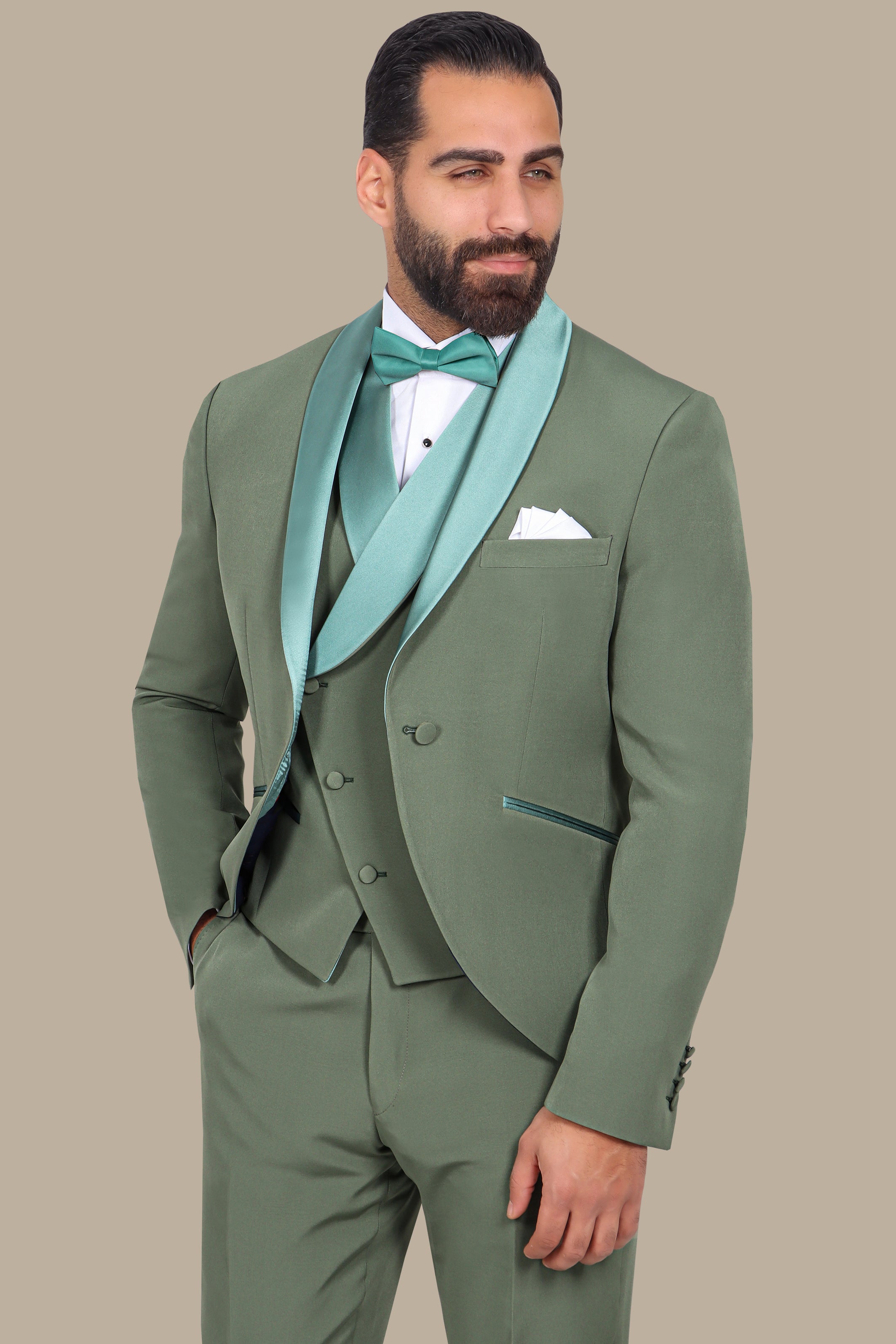 Olive 3-Piece Tuxedo with Symmetric Lapel