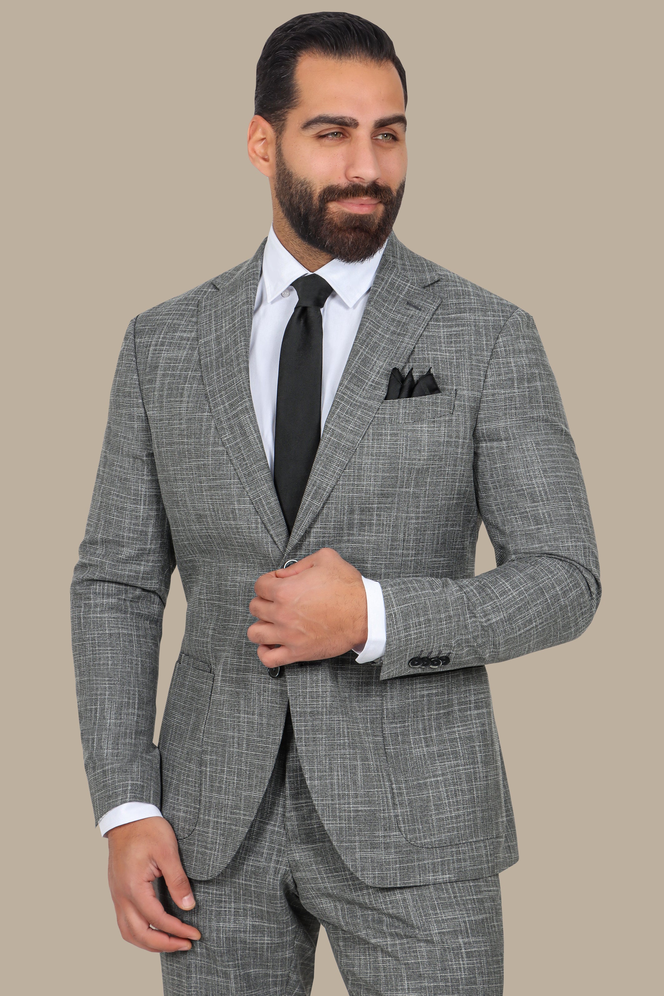 Grey Suit Fil a Fil with Notch Lapel