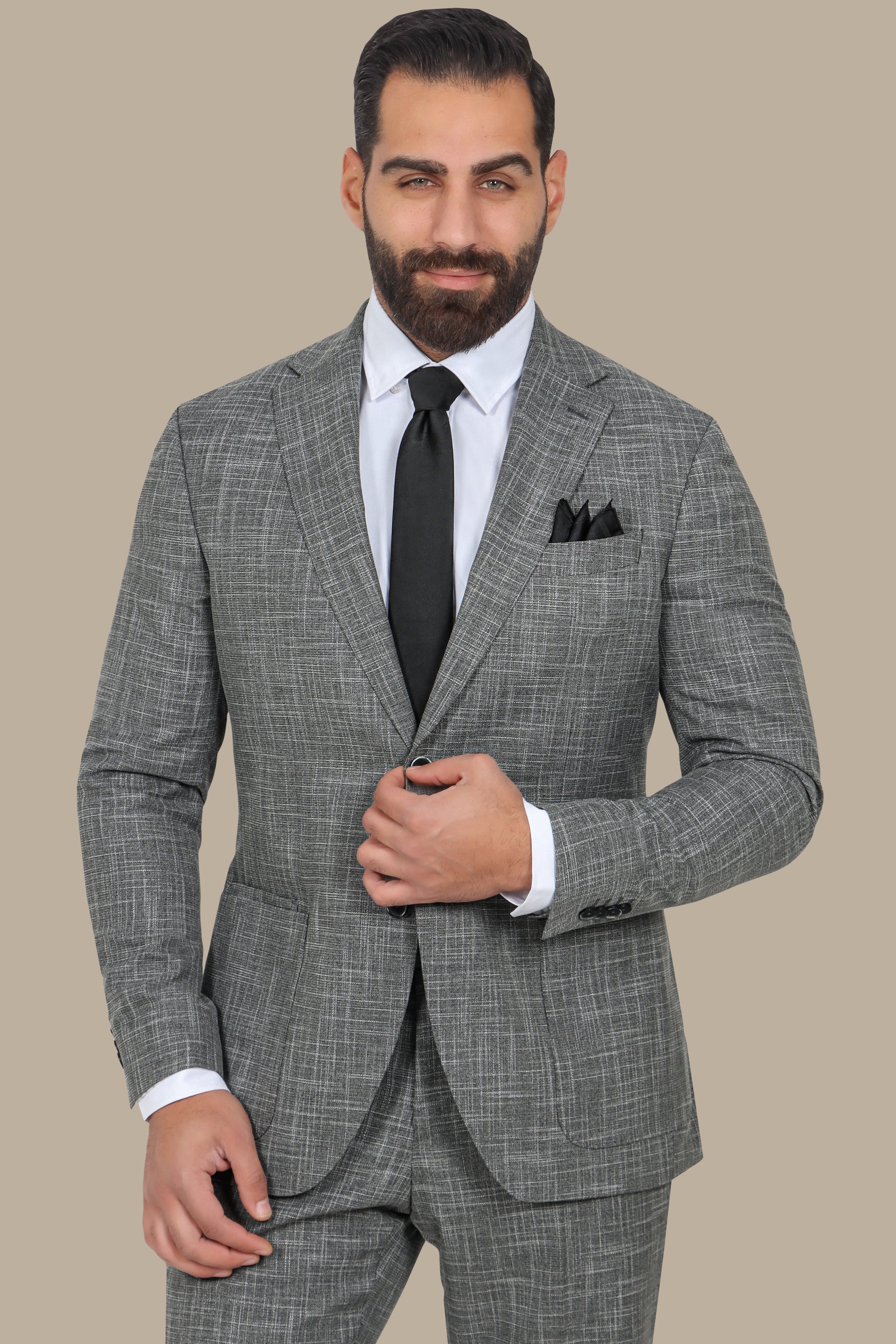 Grey Suit Fil a Fil with Notch Lapel