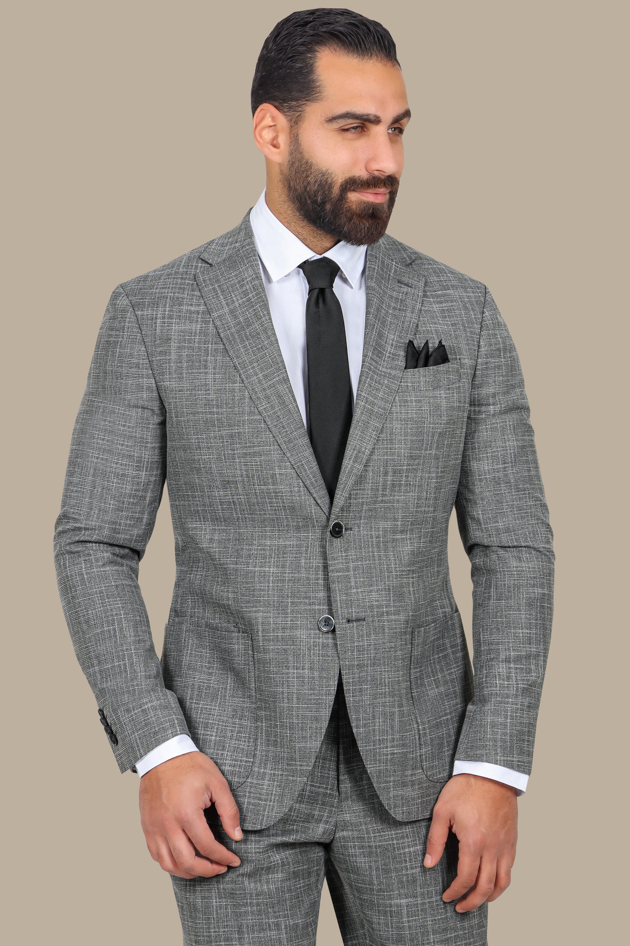 Grey Suit Fil a Fil with Notch Lapel