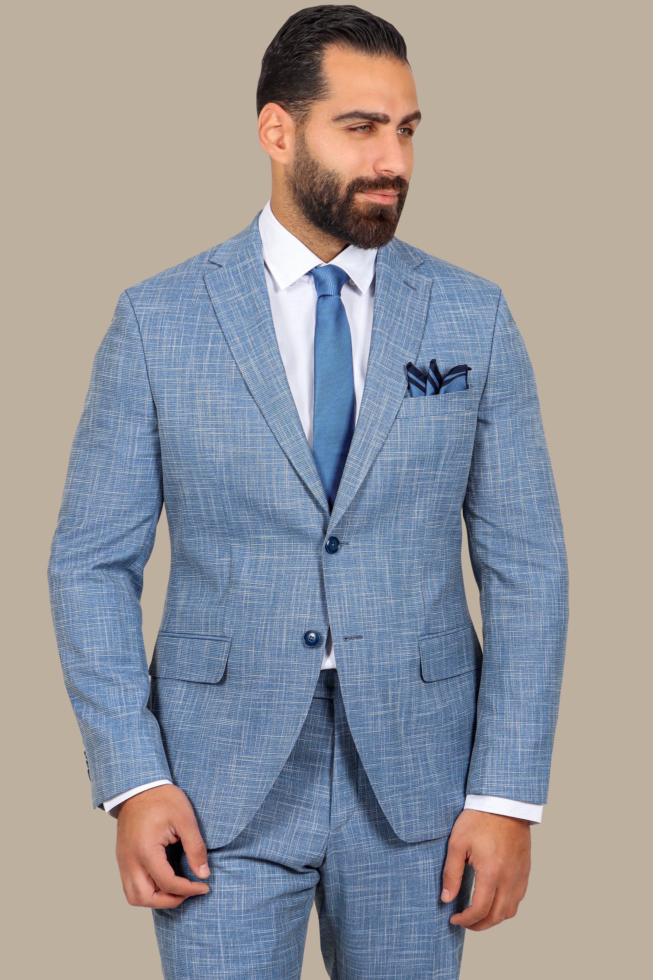 Blue 2-Piece Suit with Fila Fil Notch Lapel