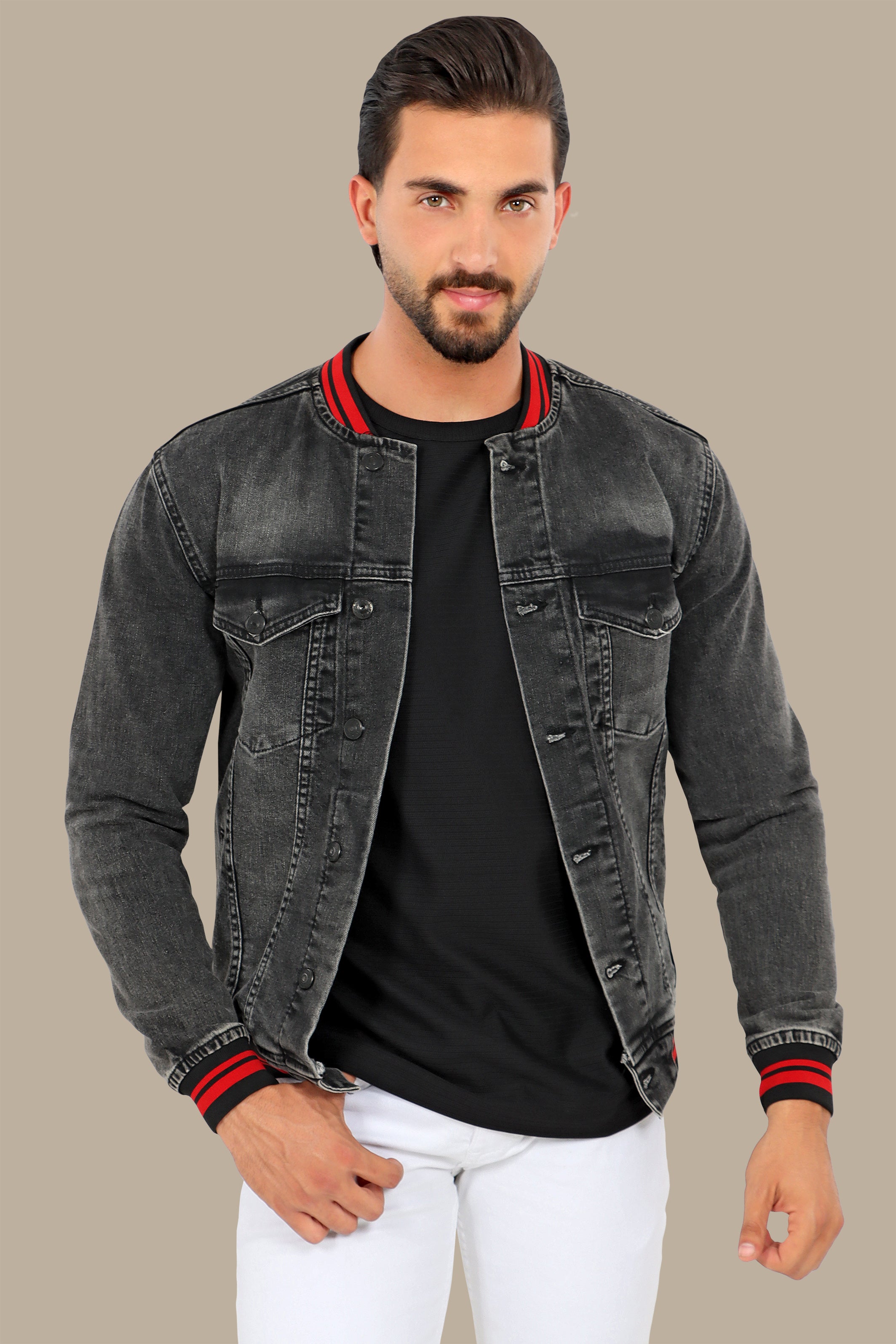 Jacket Denim Elastic Col Mao | Black