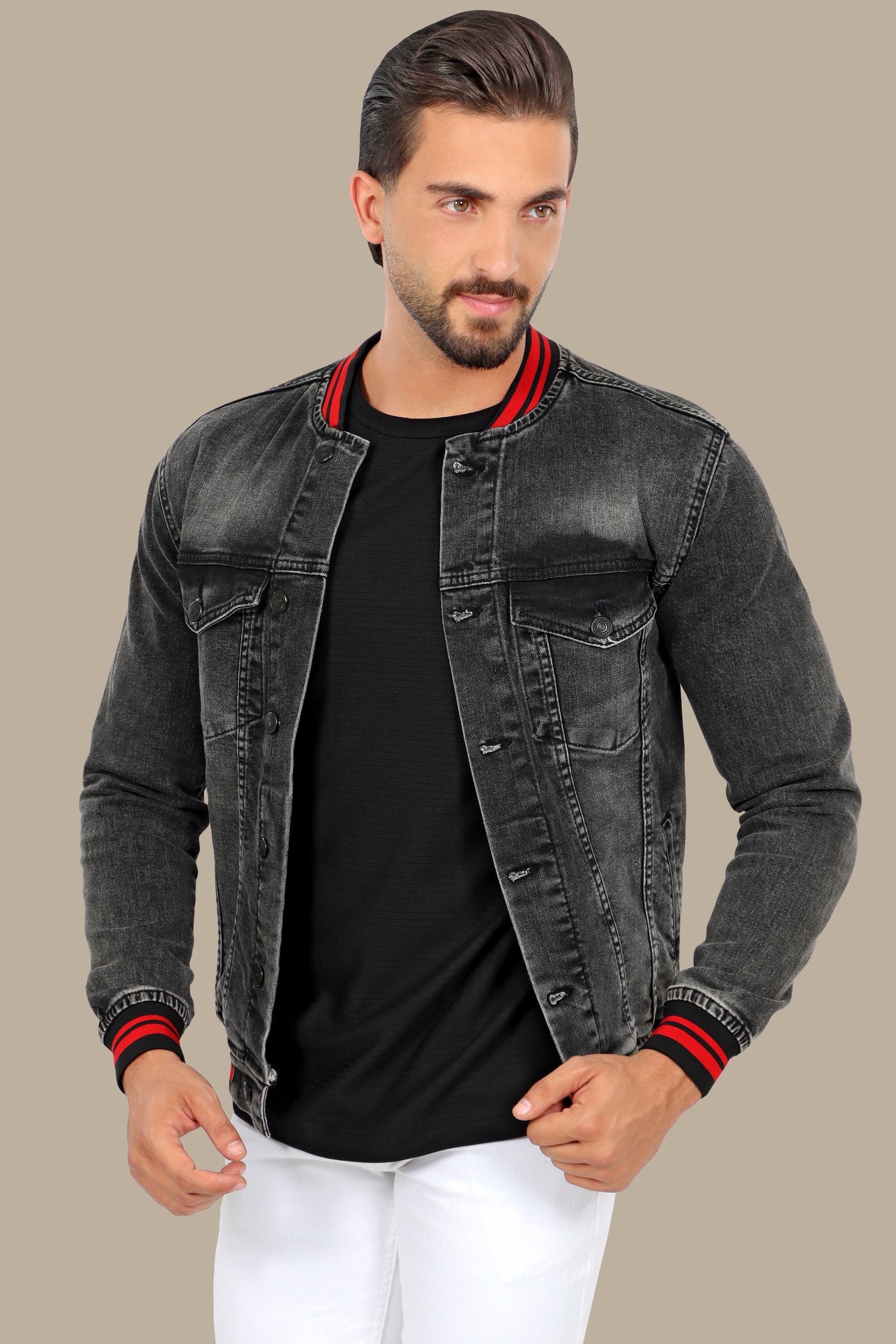 Jacket Denim Elastic Col Mao | Black