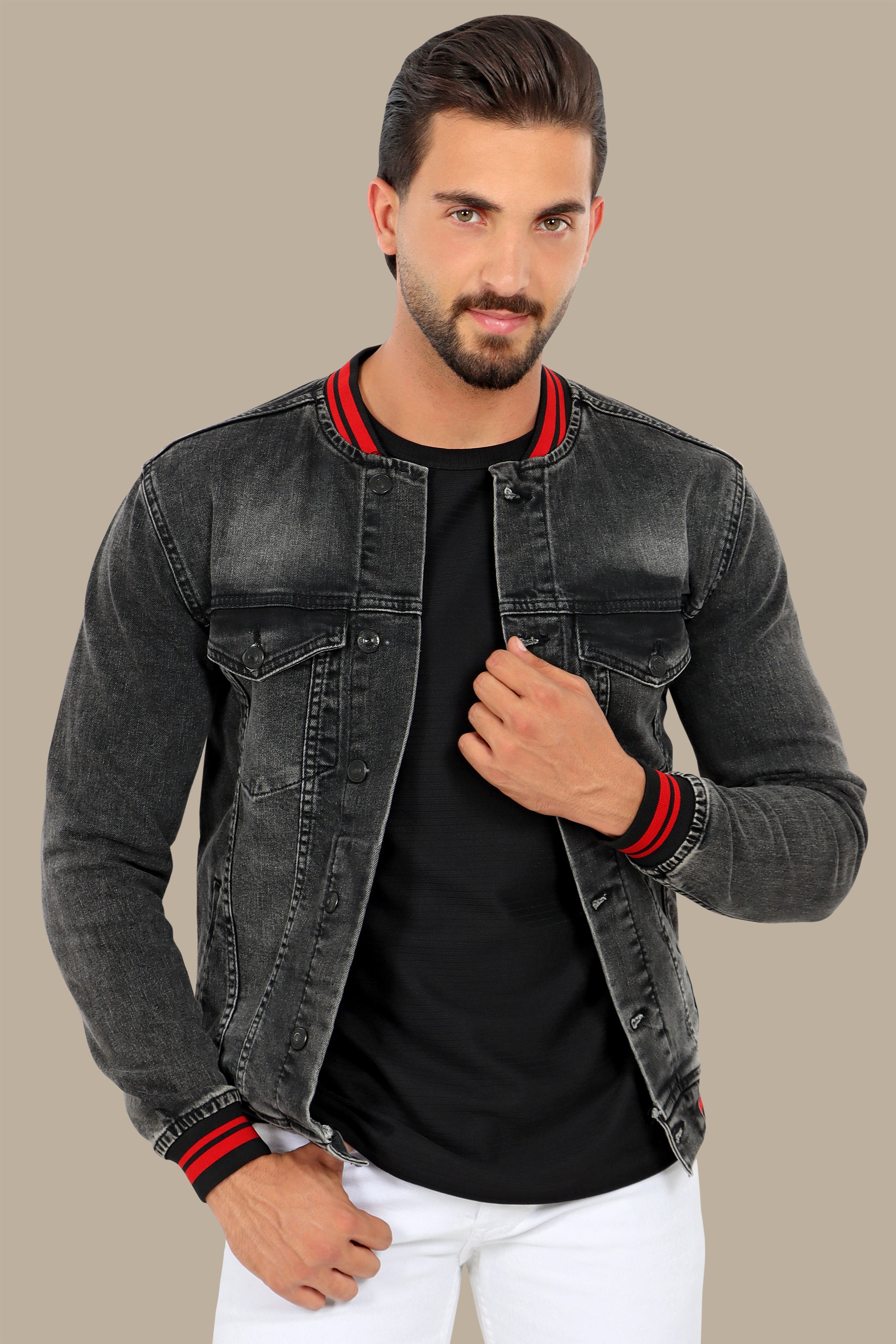 Jacket Denim Elastic Col Mao | Black