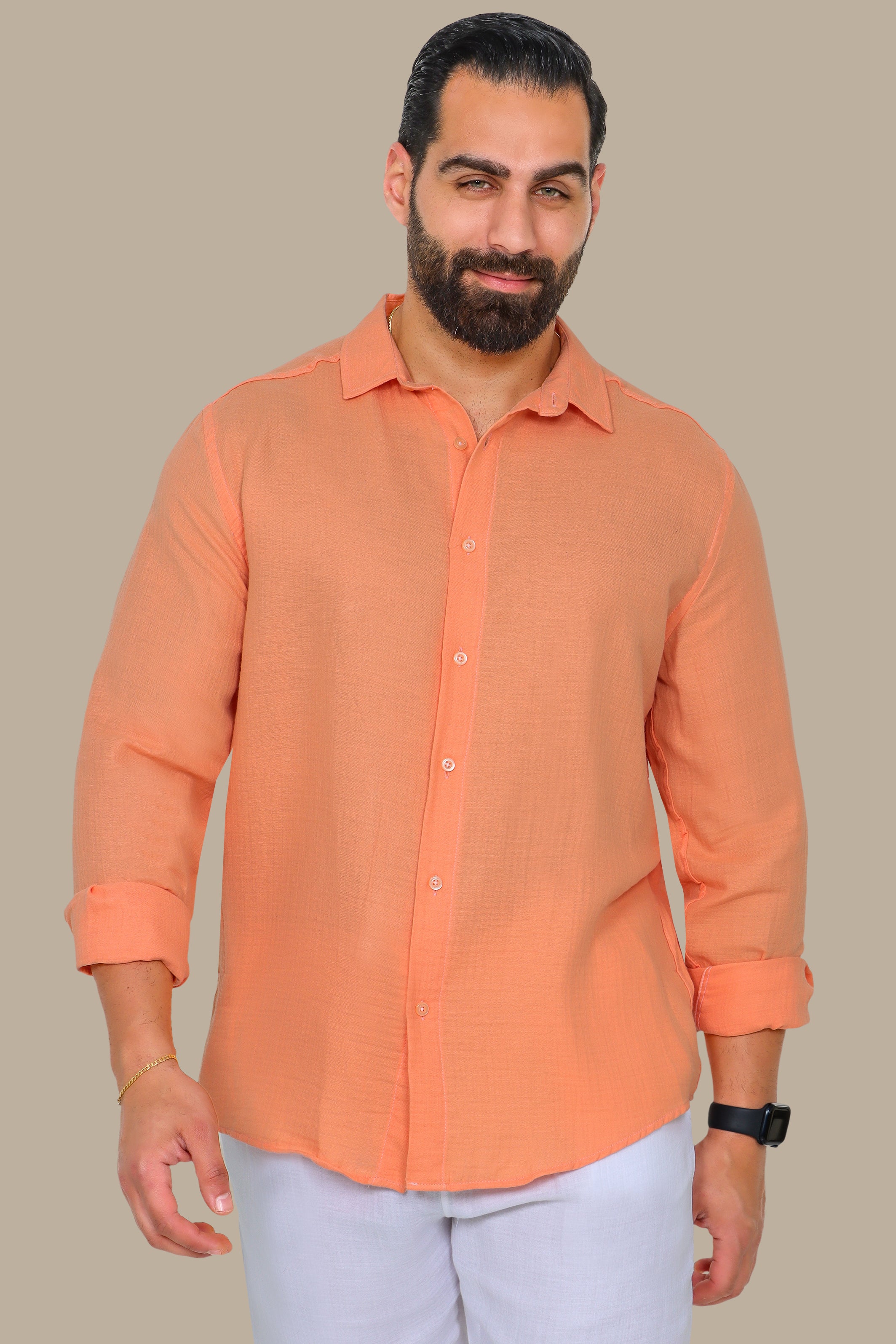 Orange Linen Long-Sleeve Shirt
