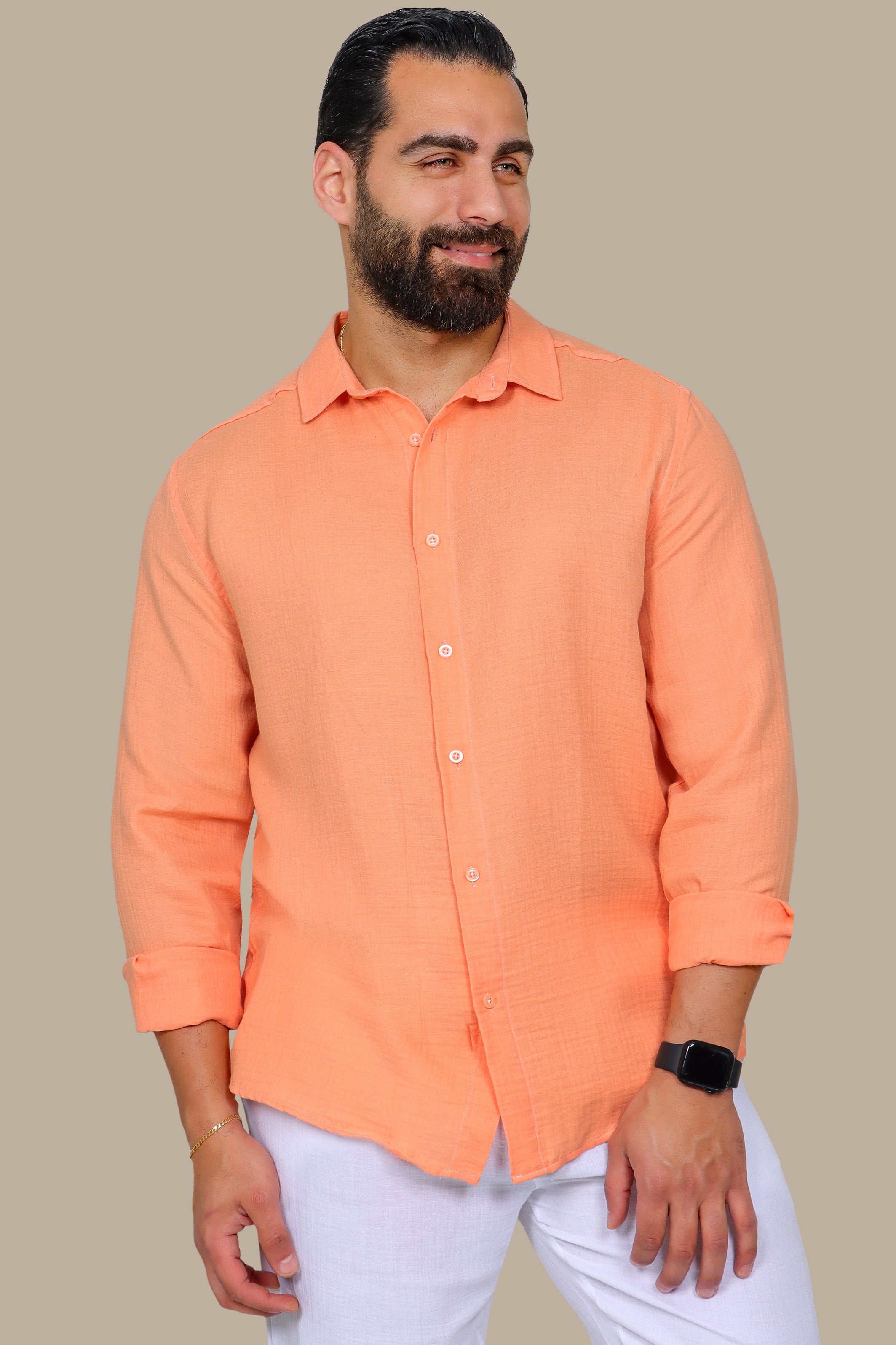 Orange Linen Long-Sleeve Shirt