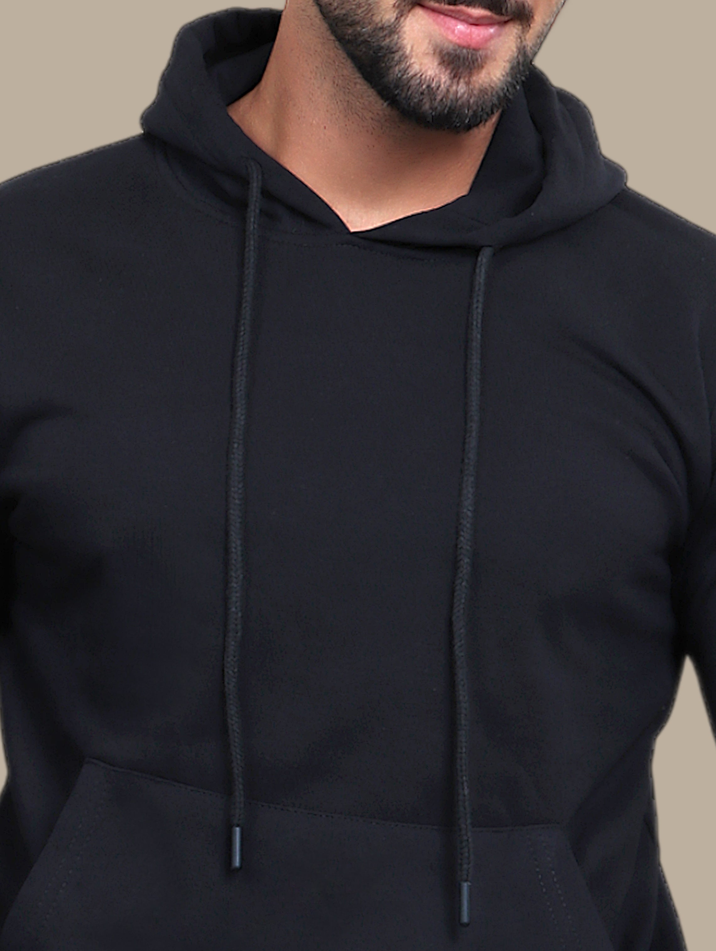 Onyx Comfort: Black Hooded Sweatshirt with Pockets