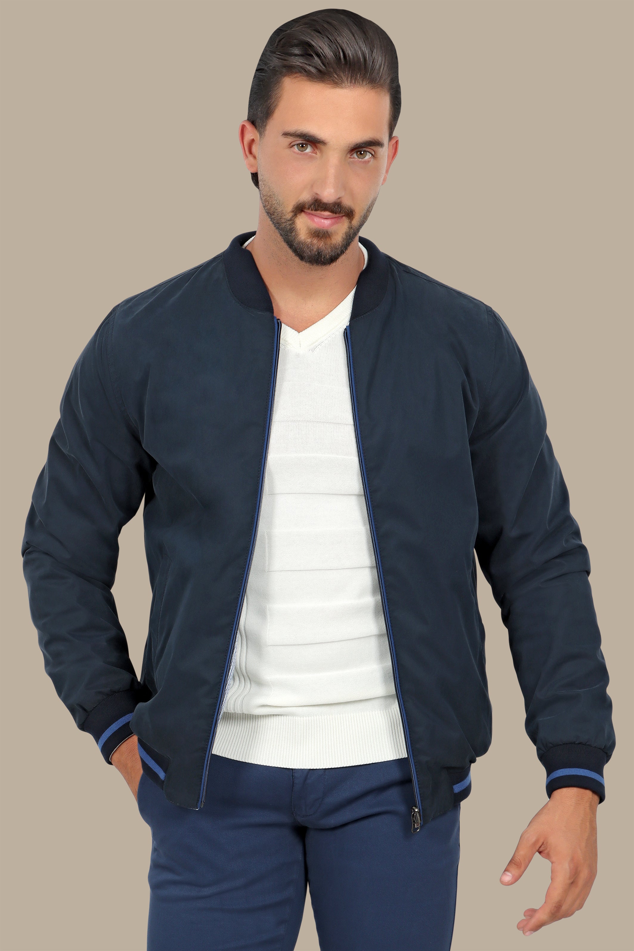 Nautical Elegance: Navy Double-Face Jacket Blouson for Timeless Style