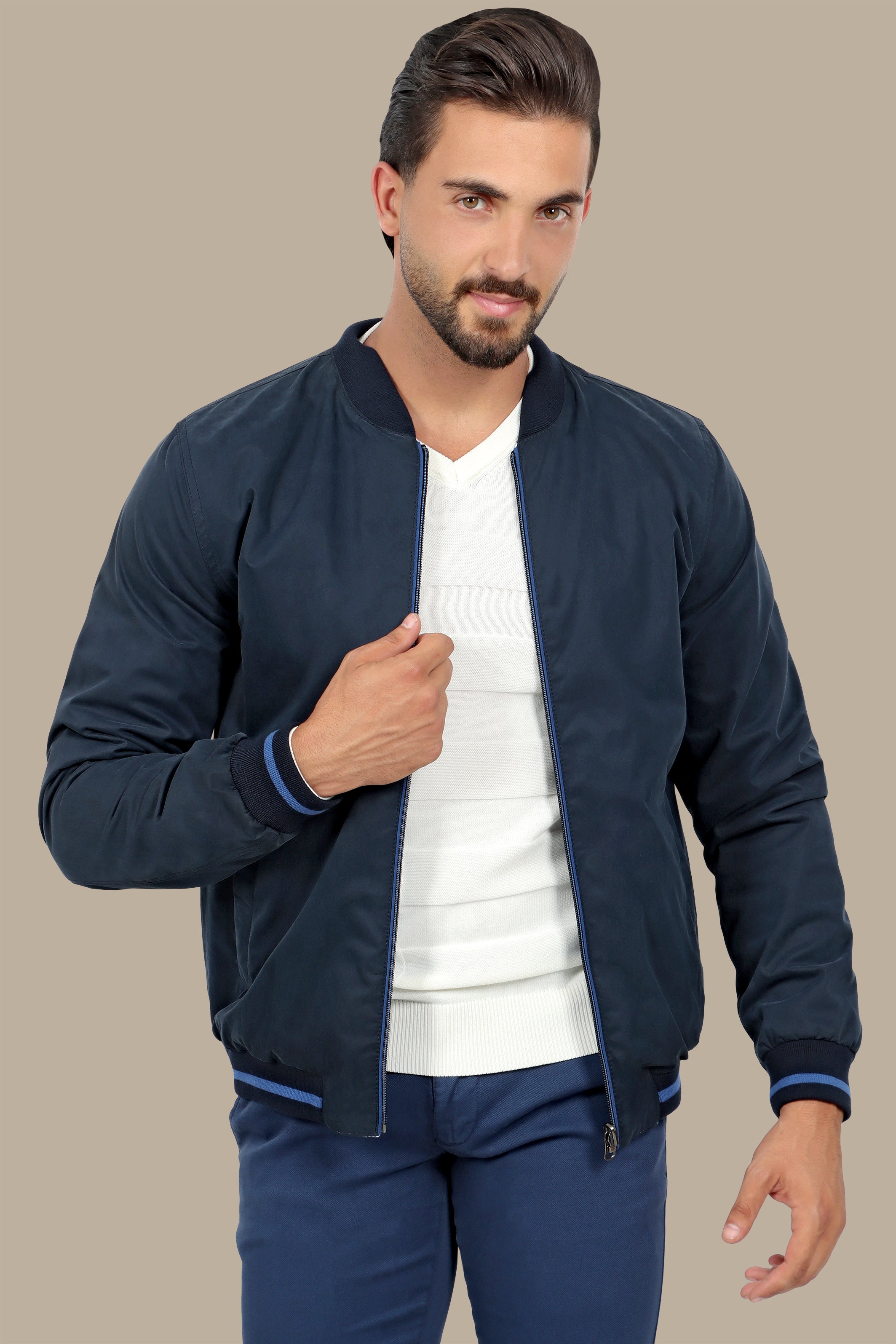 Nautical Elegance: Navy Double-Face Jacket Blouson for Timeless Style