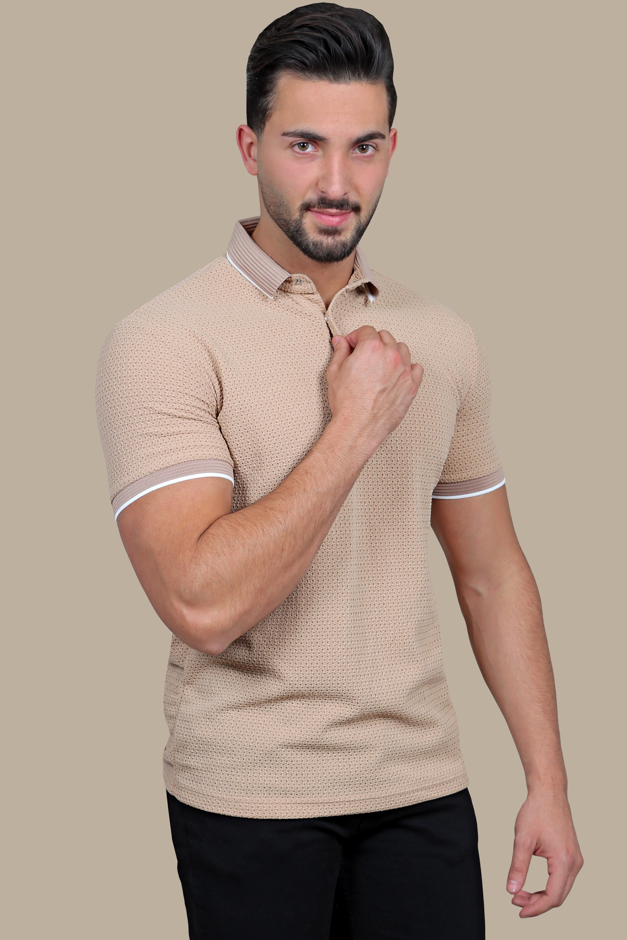 Beige Breathable Polo: Short Sleeves