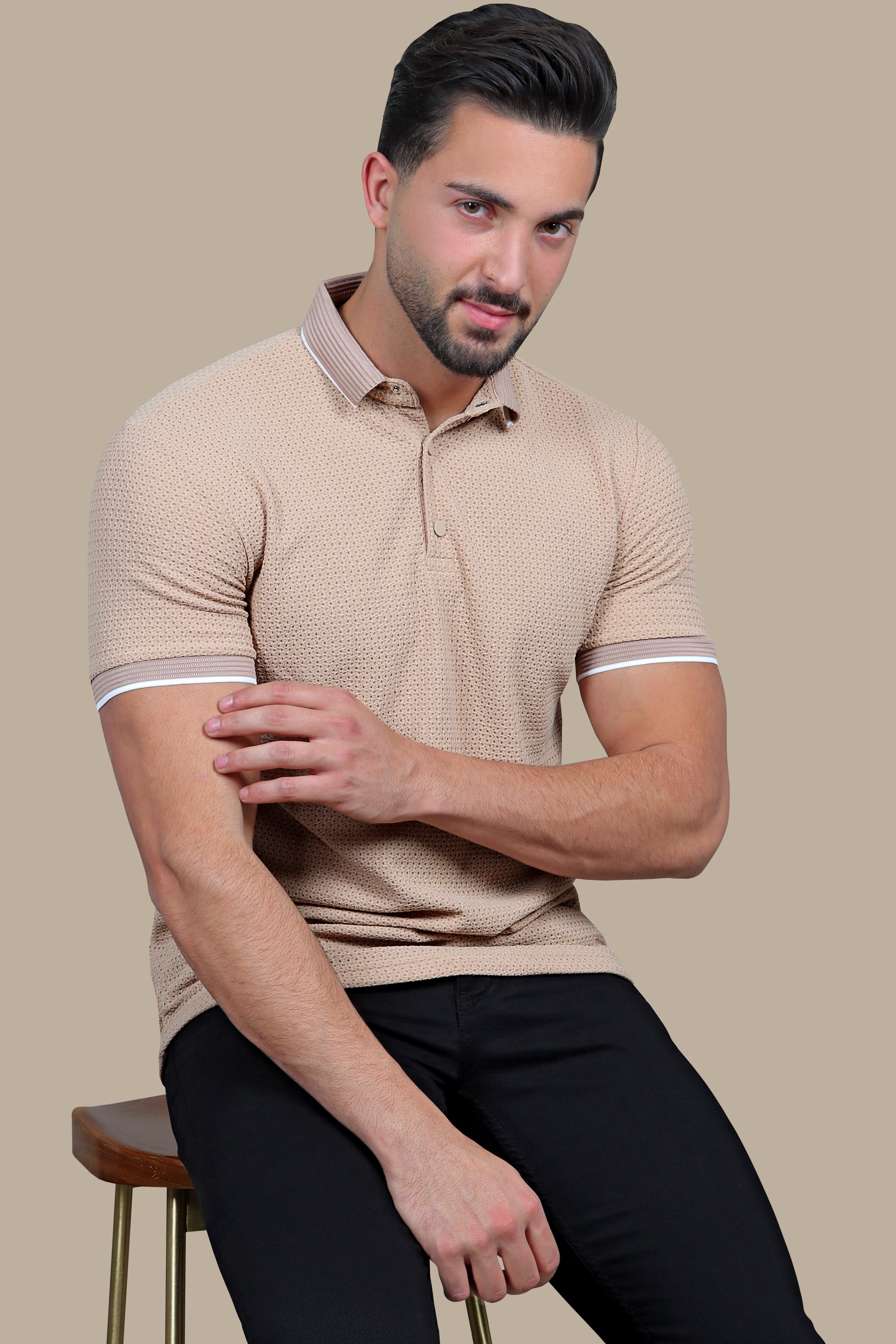 Beige Breathable Polo: Short Sleeves