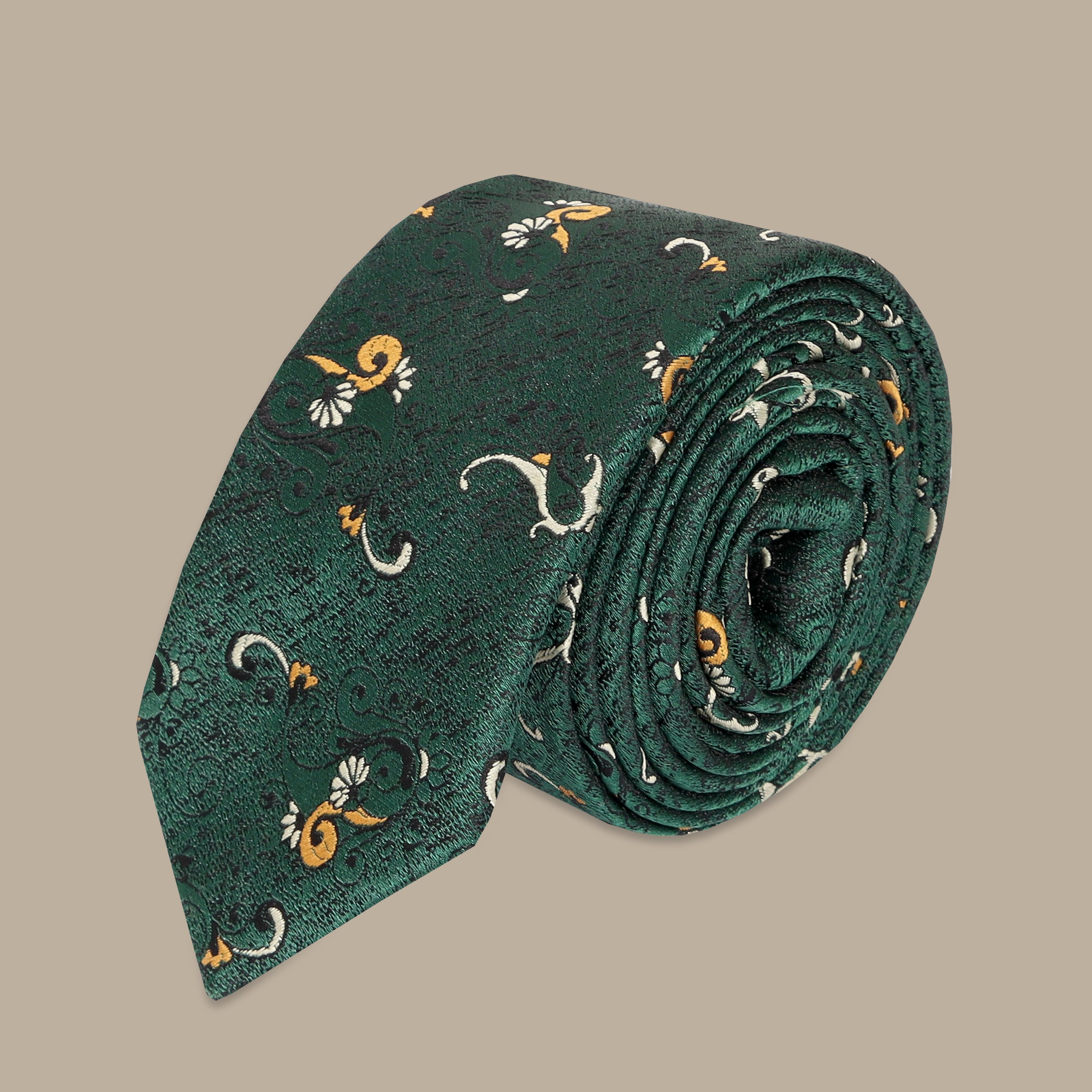 Green Tie Set with Brocard Cashmere Print