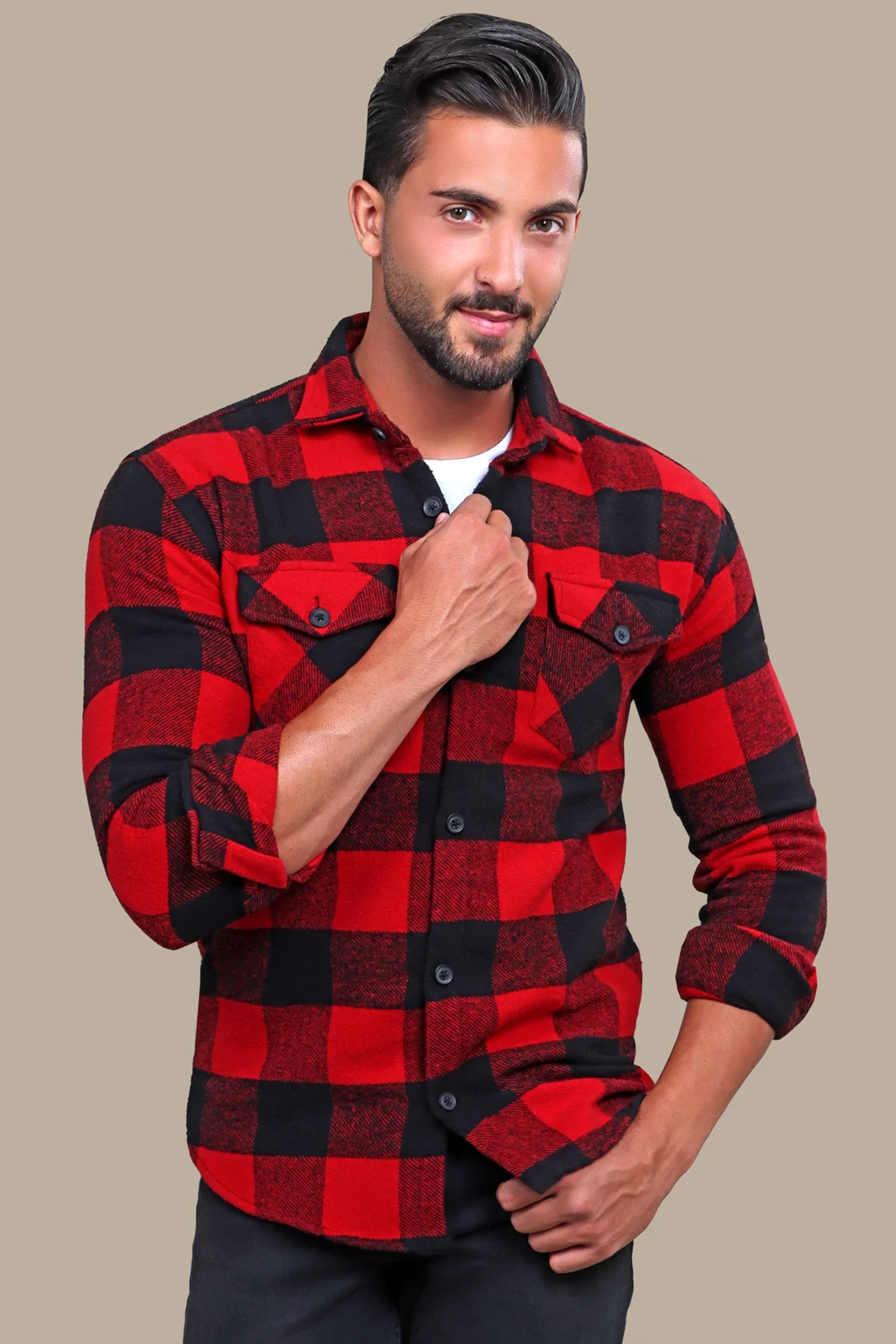 Overshirt Checked Flap Pocket | Red