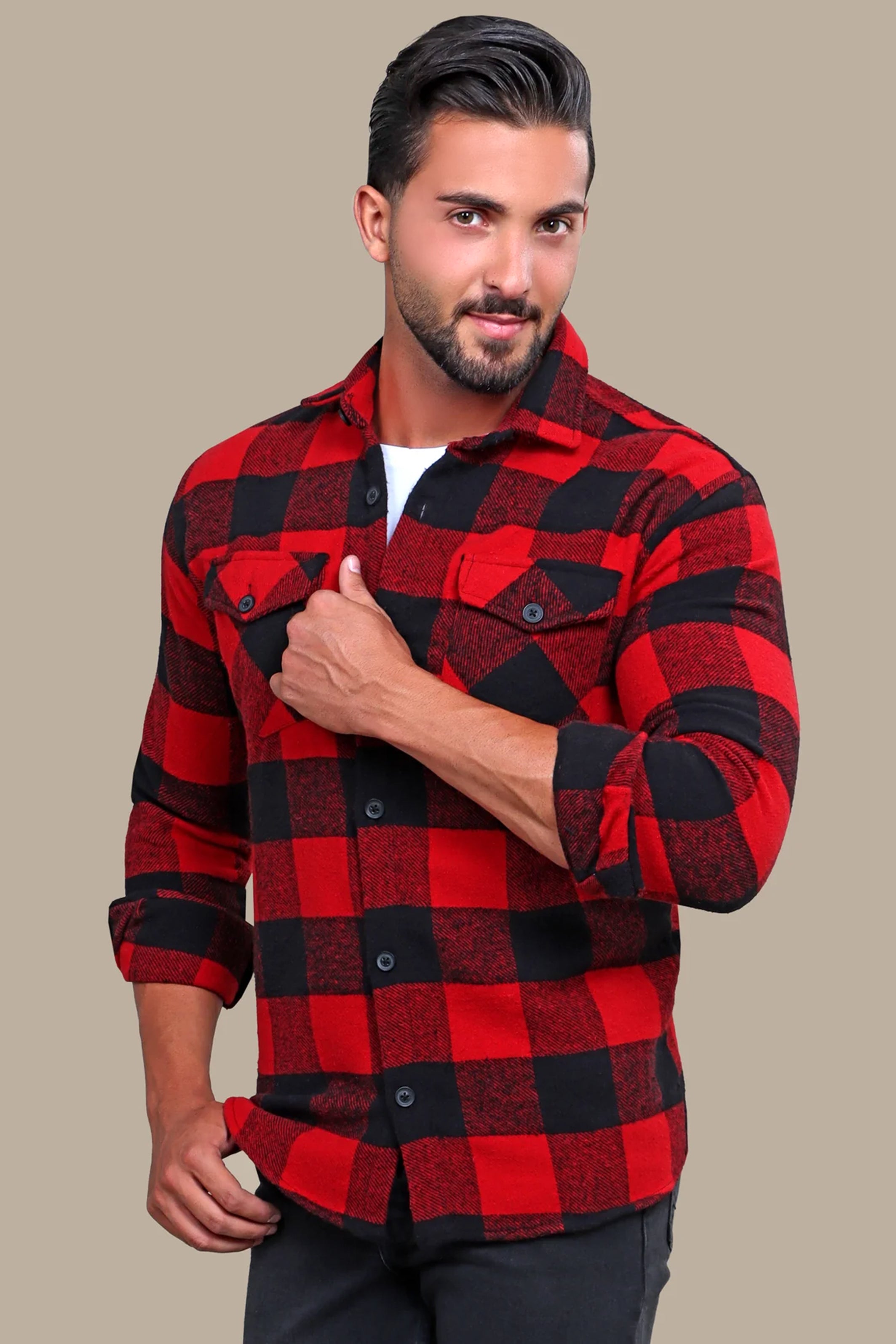 Overshirt Checked Flap Pocket | Red