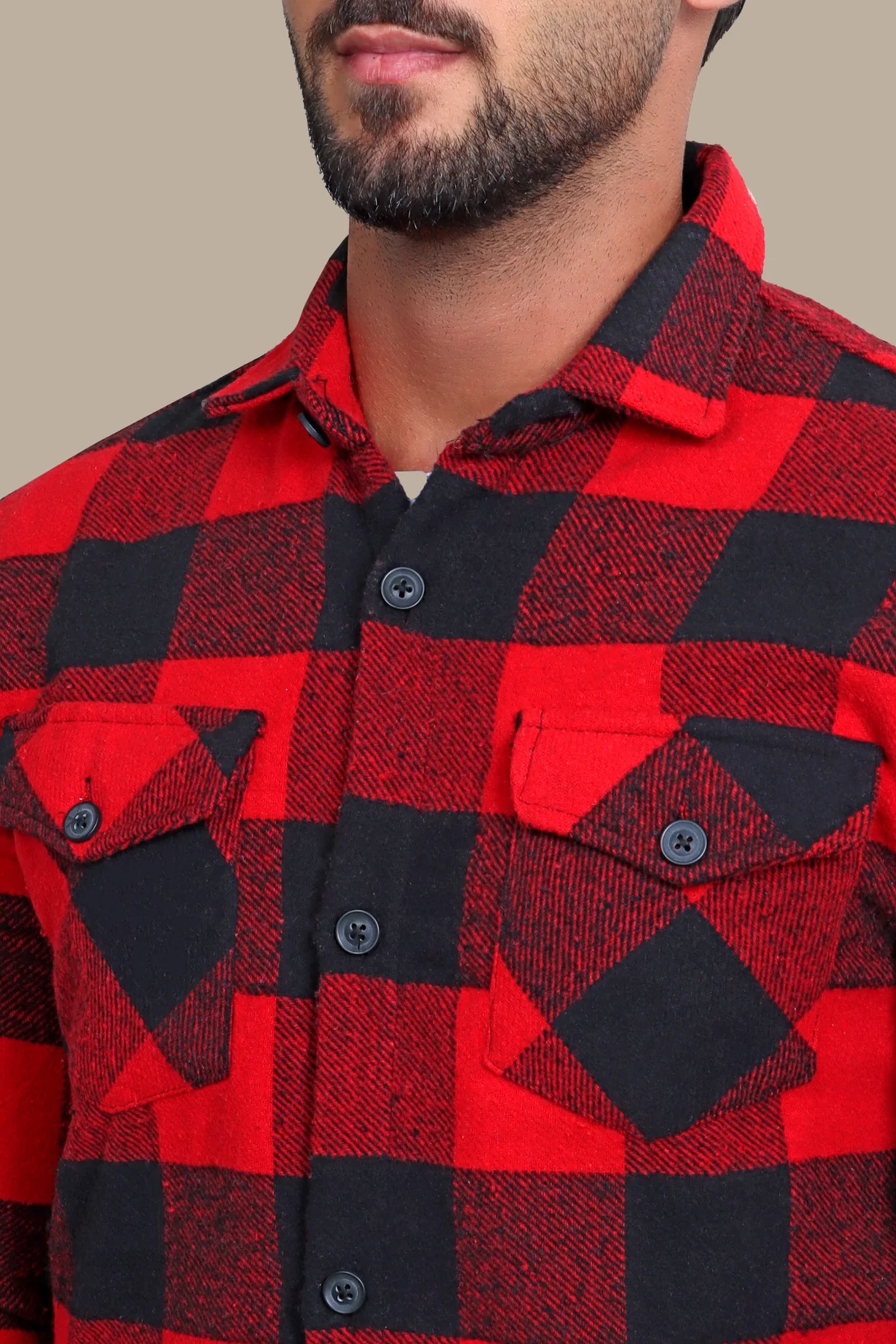 Checked Red Overshirt with Flap Pockets