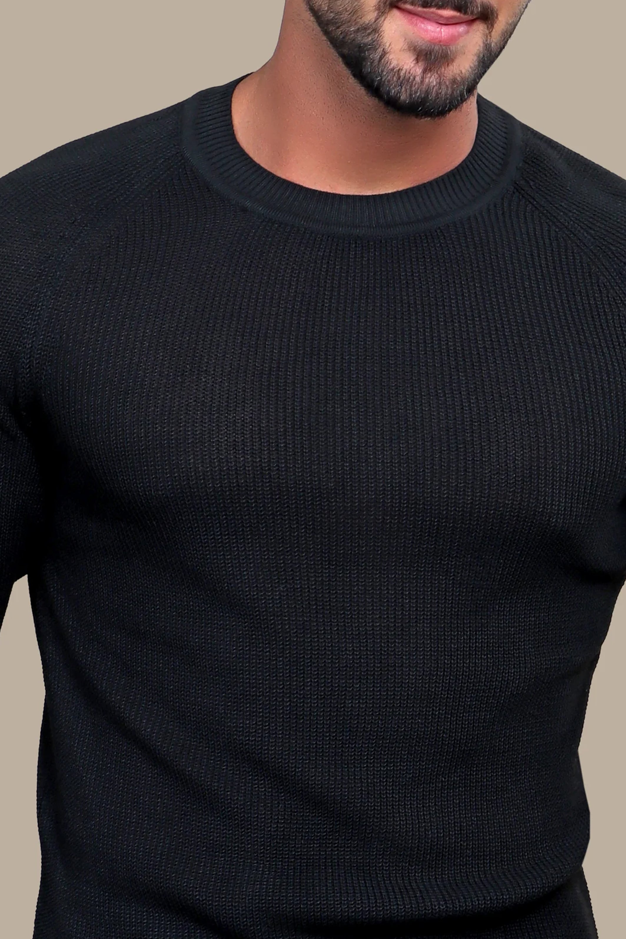 Sweater Ribbed R-Neck | Black