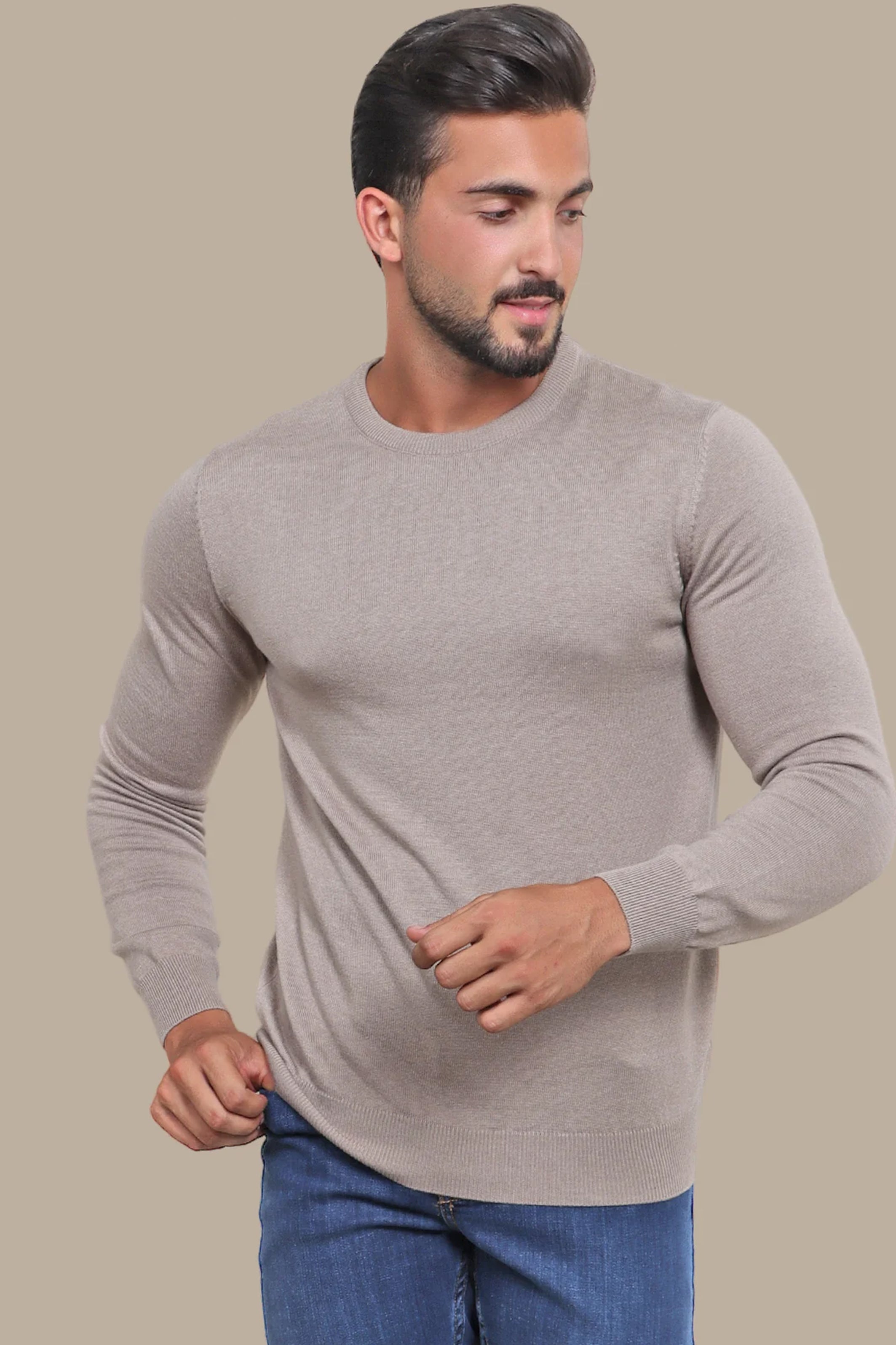 Sweater R-Neck Basic | Camel