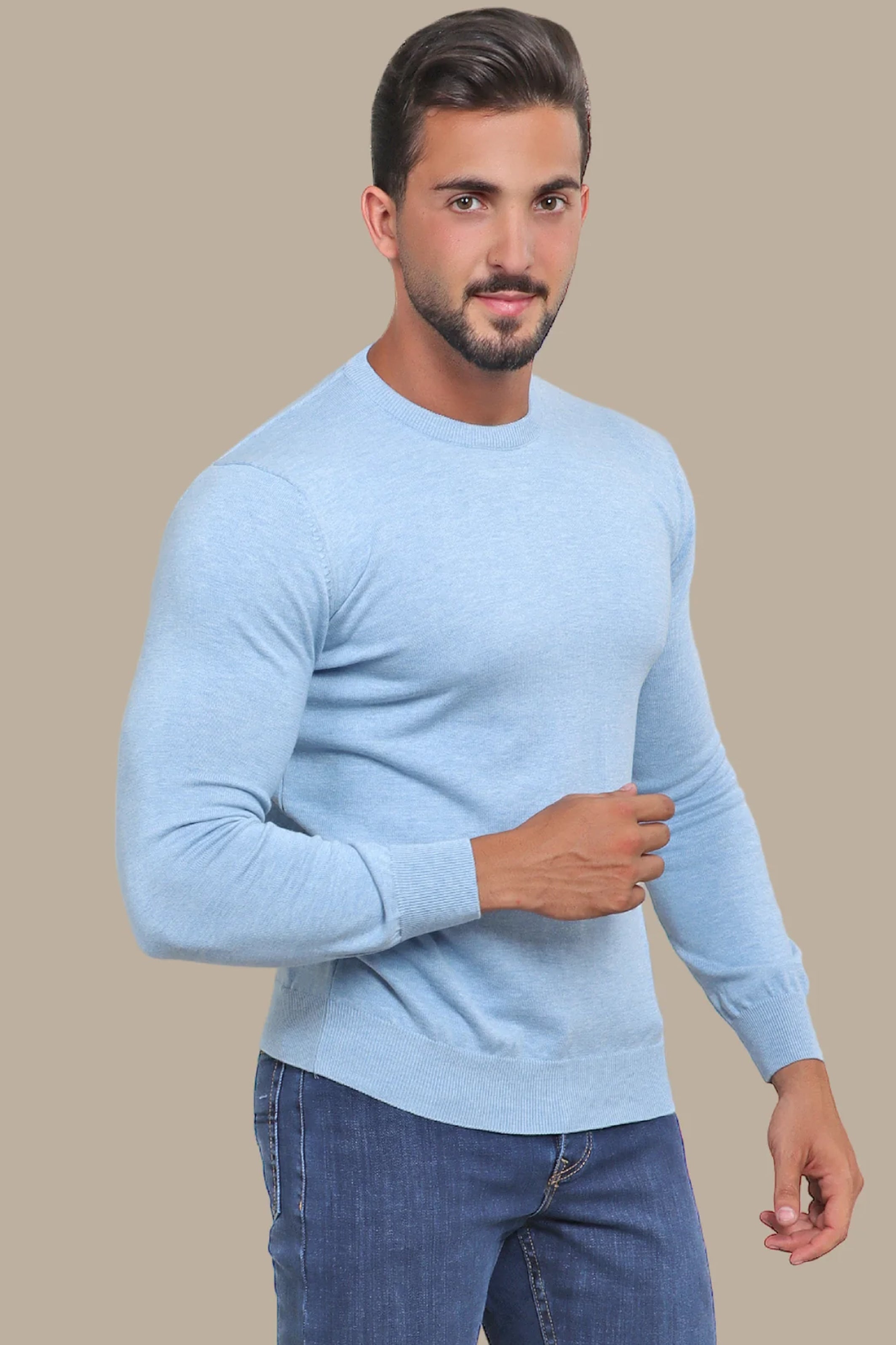 Light Blue Basic R-Neck Sweater