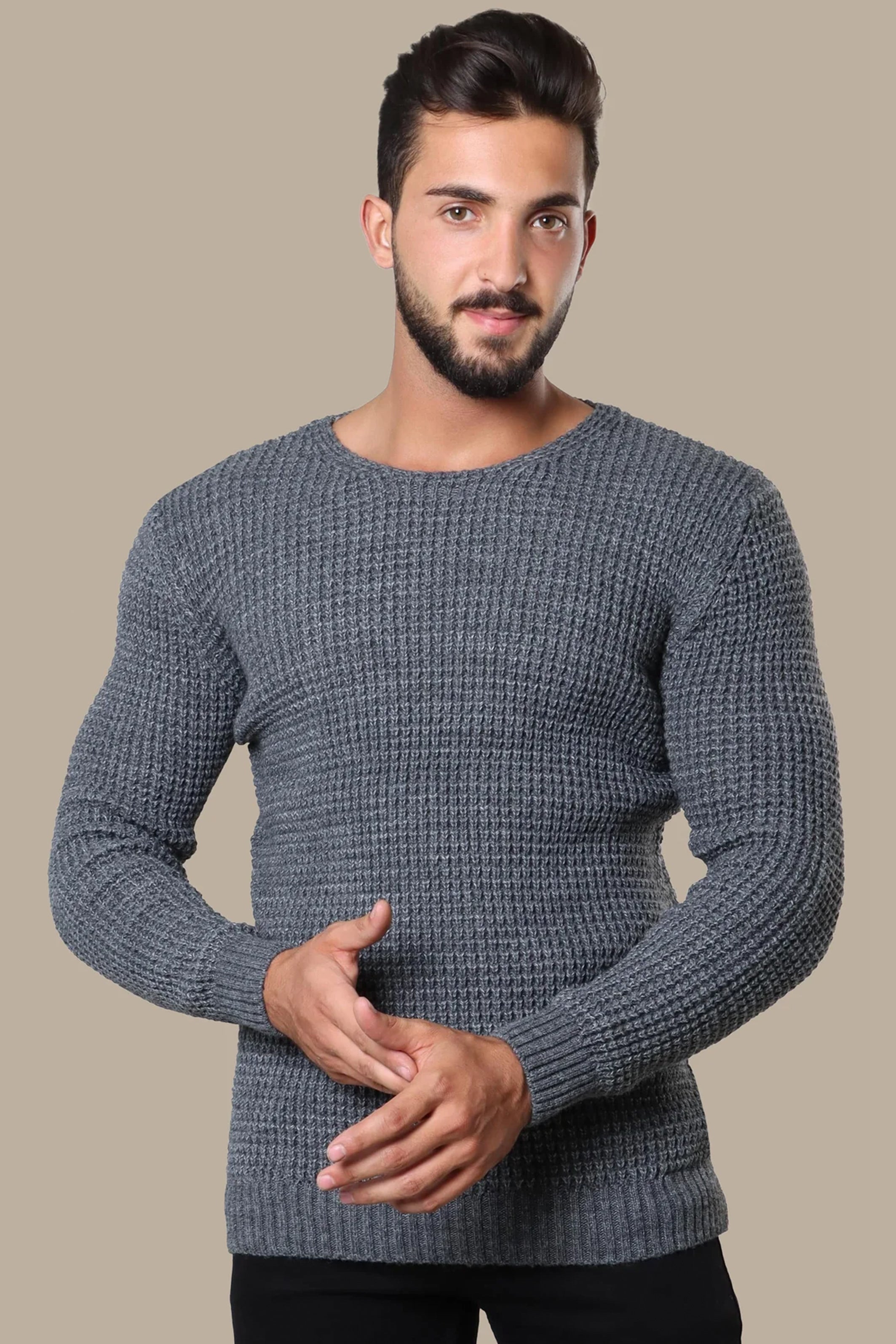 Sweater Knitted Open Neck | Dark Grey