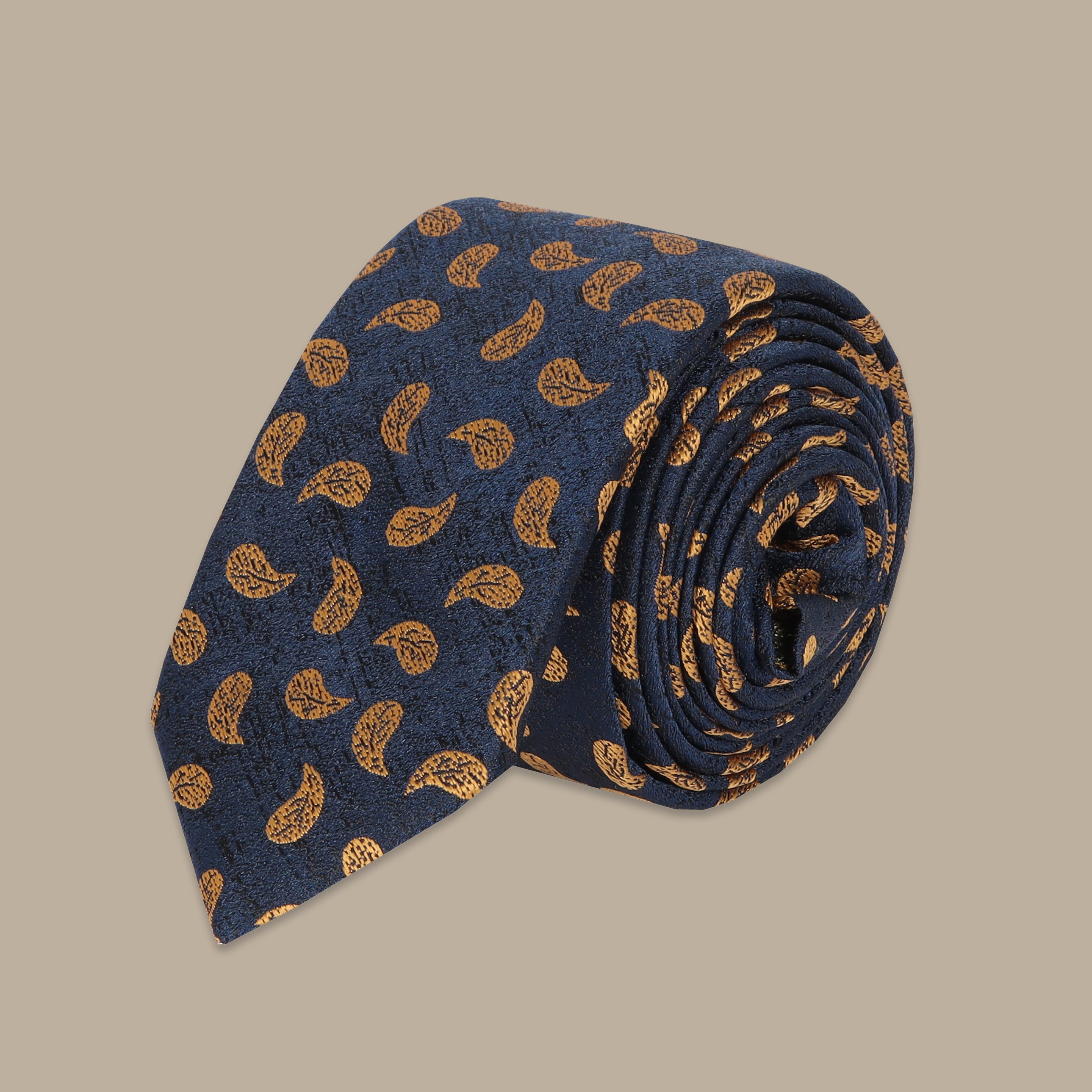 Navy Tie Set with Yellow Cashmere Print