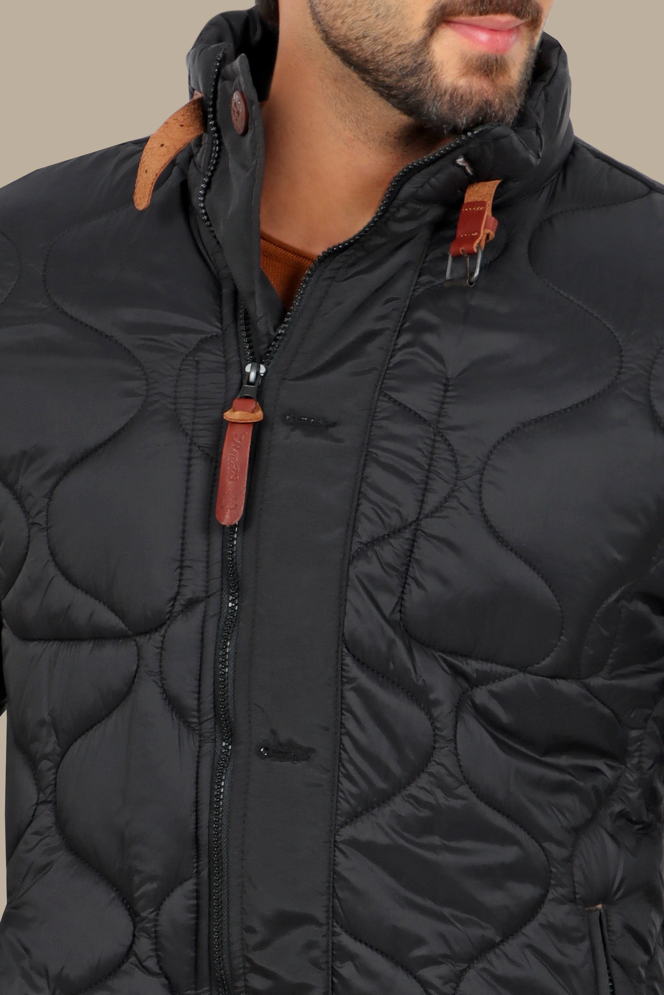 Black Quilted Puffer Jacket with Refined Detailing