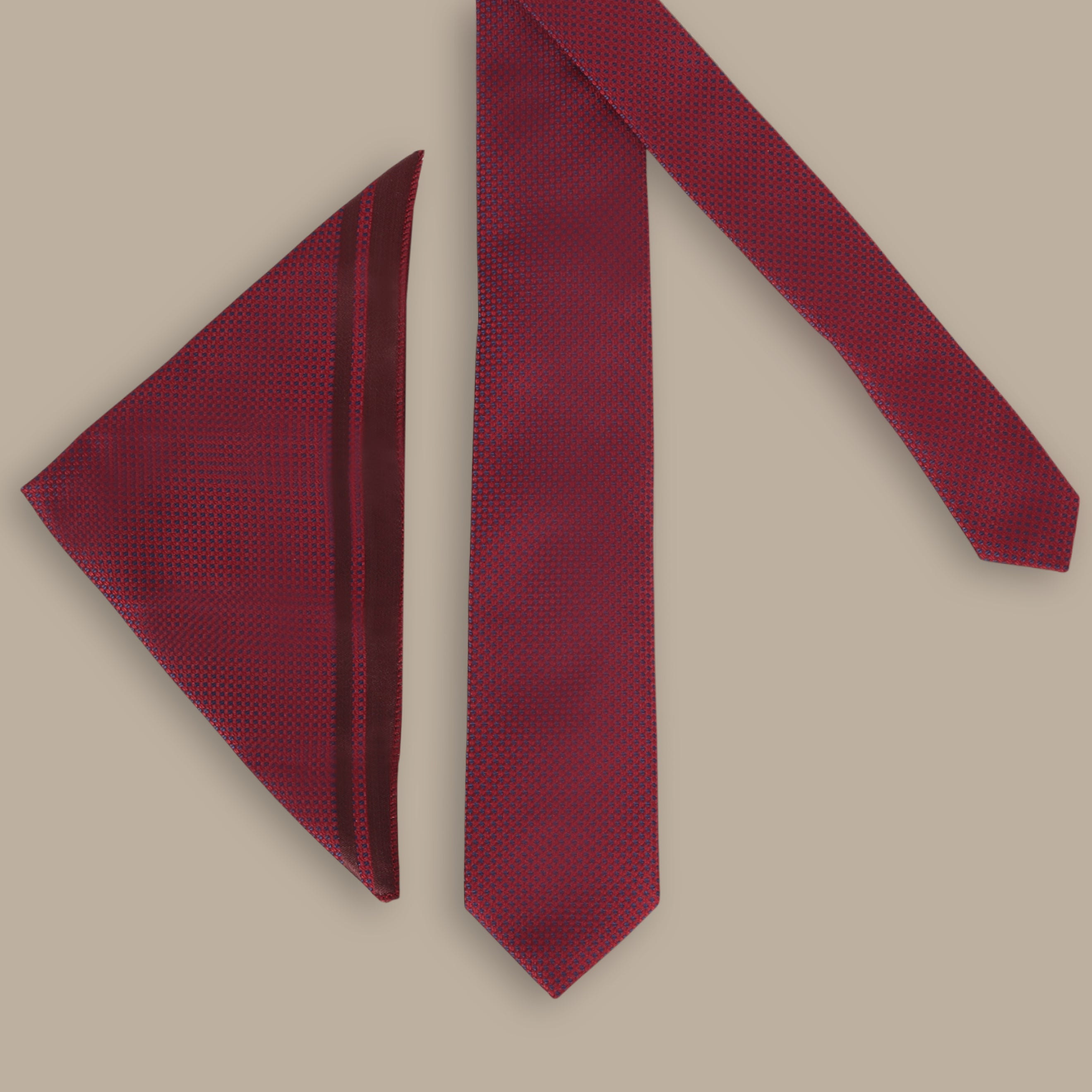 Burgundy Tie Set with Double Fil Structure