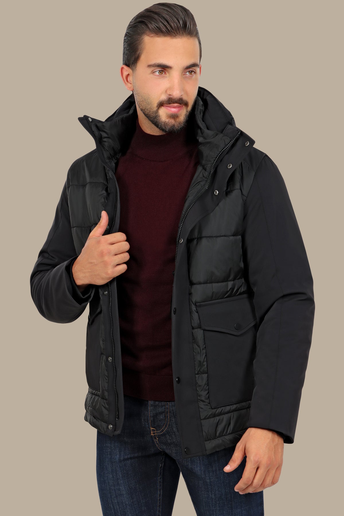 Black Windbreaker Jacket with Dual Oversized Pockets