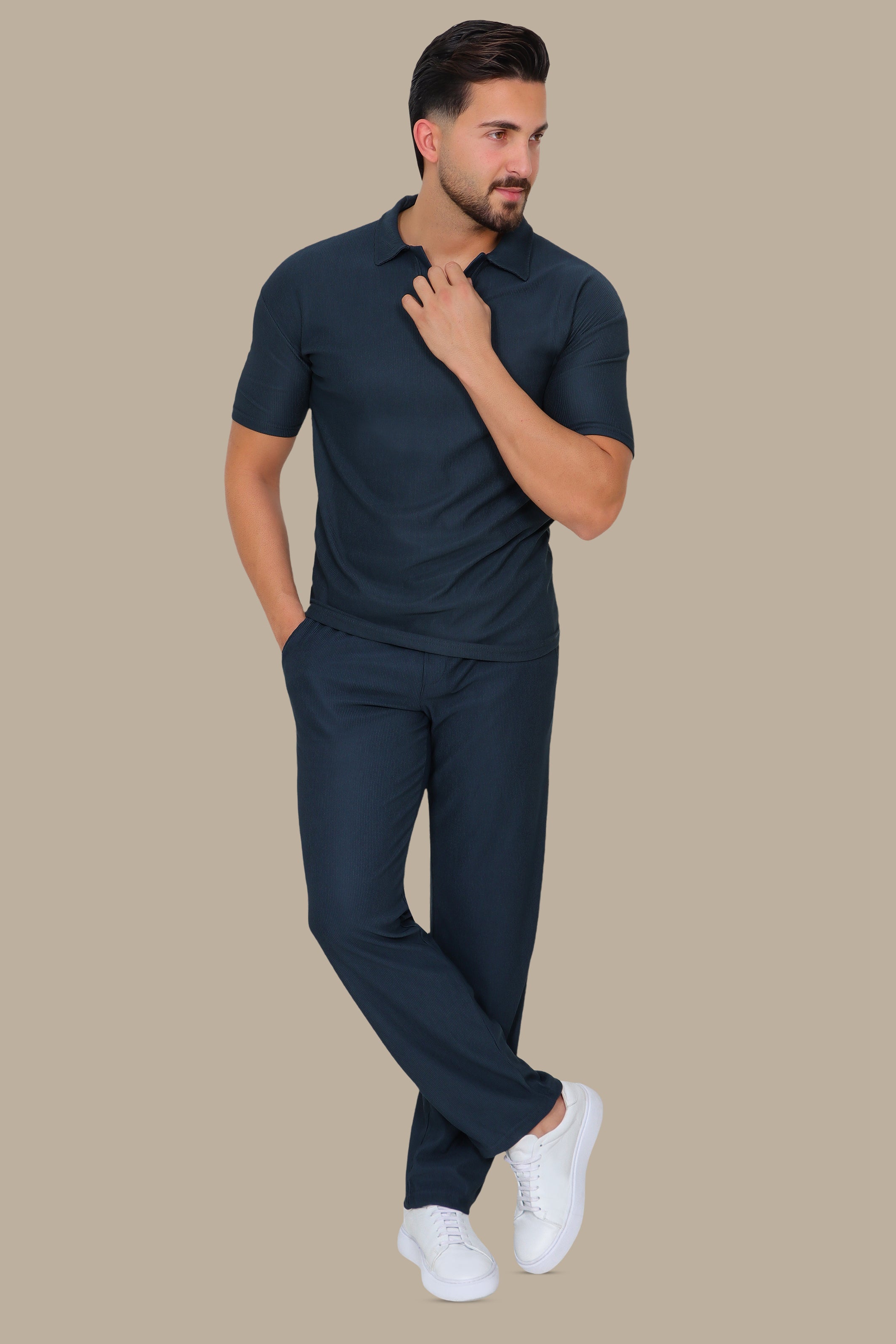 Petrol Ribbed Plain Polo Shirt