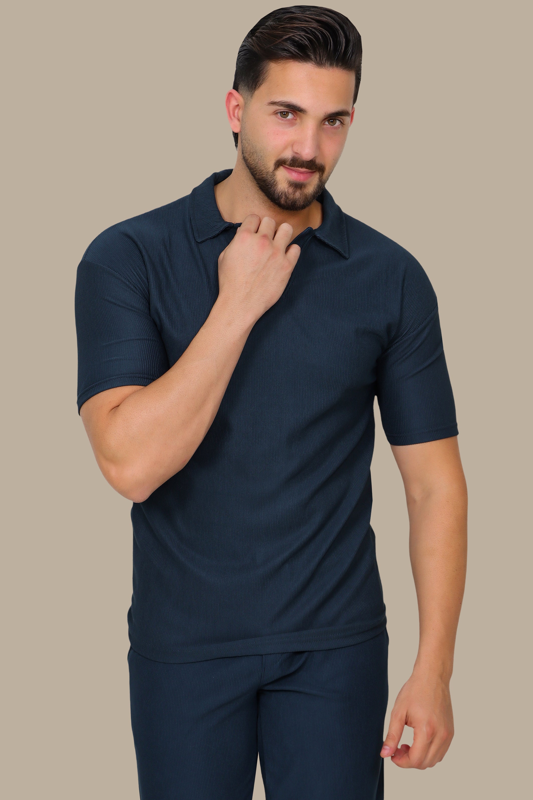 Petrol Ribbed Plain Polo Shirt
