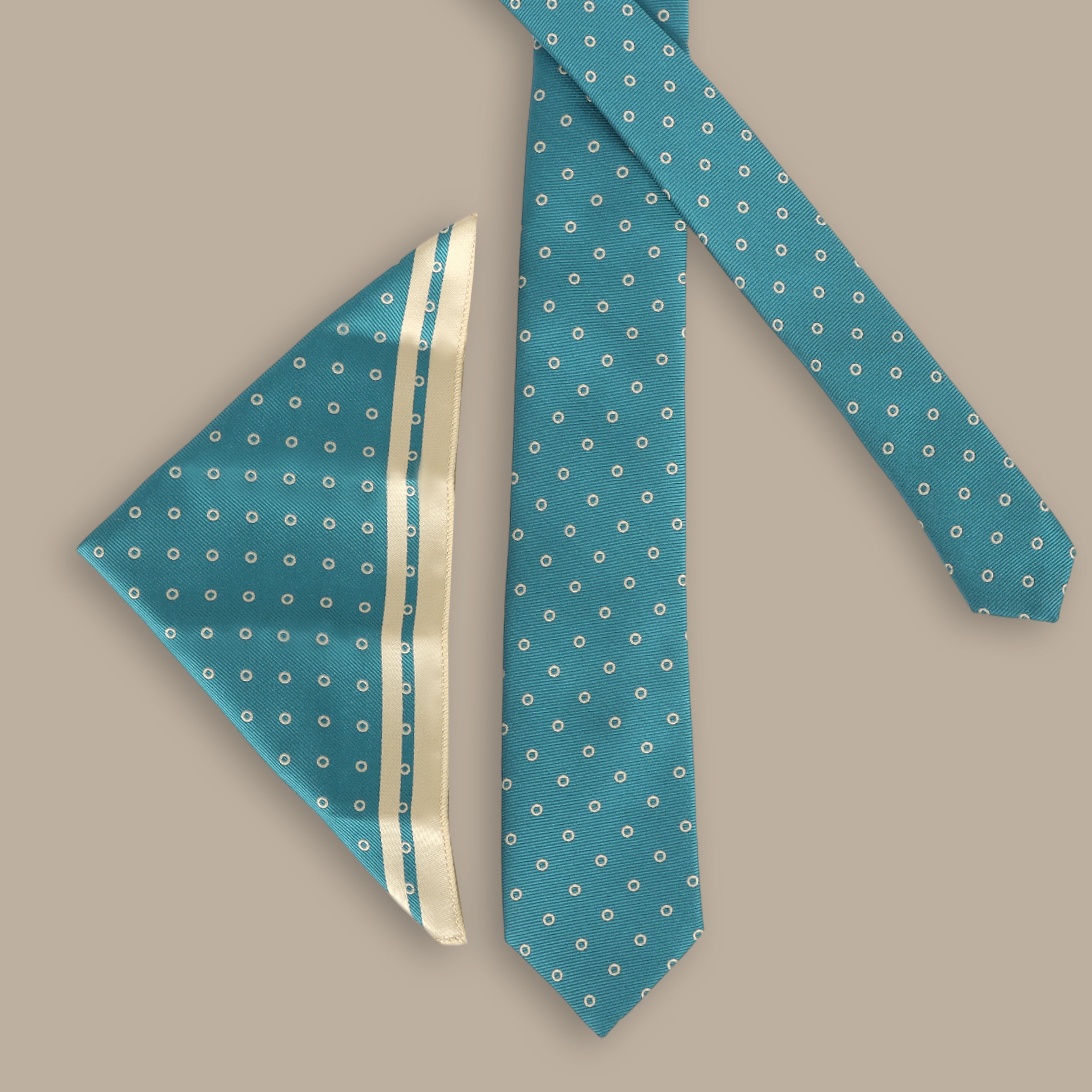 Petrol Tie Set with Beige Dots