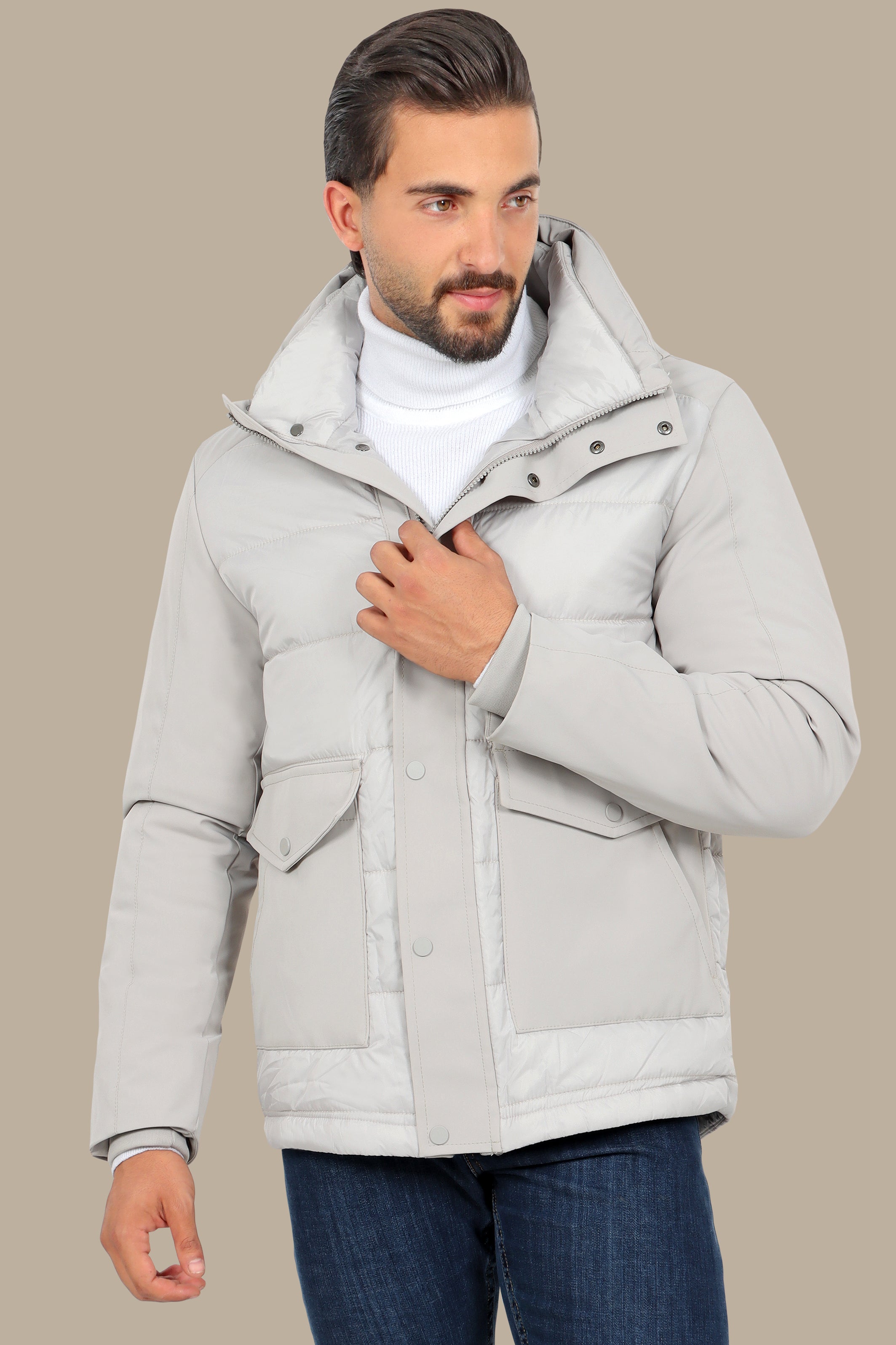 Light Gray Wind Breaker: Stay Stylish and Functional with Two Spacious Pockets