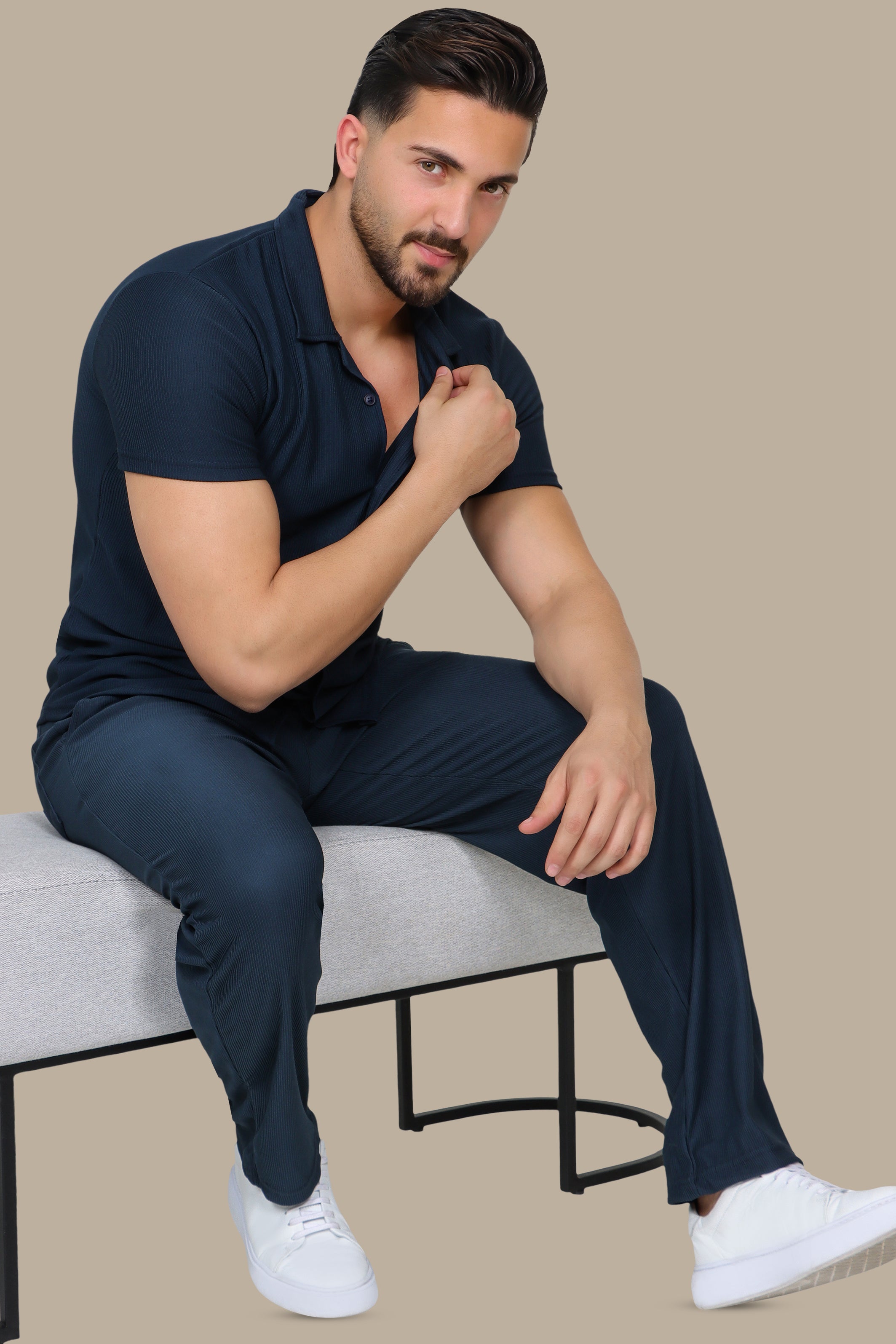 Petrol Ribbed Plain Shirt
