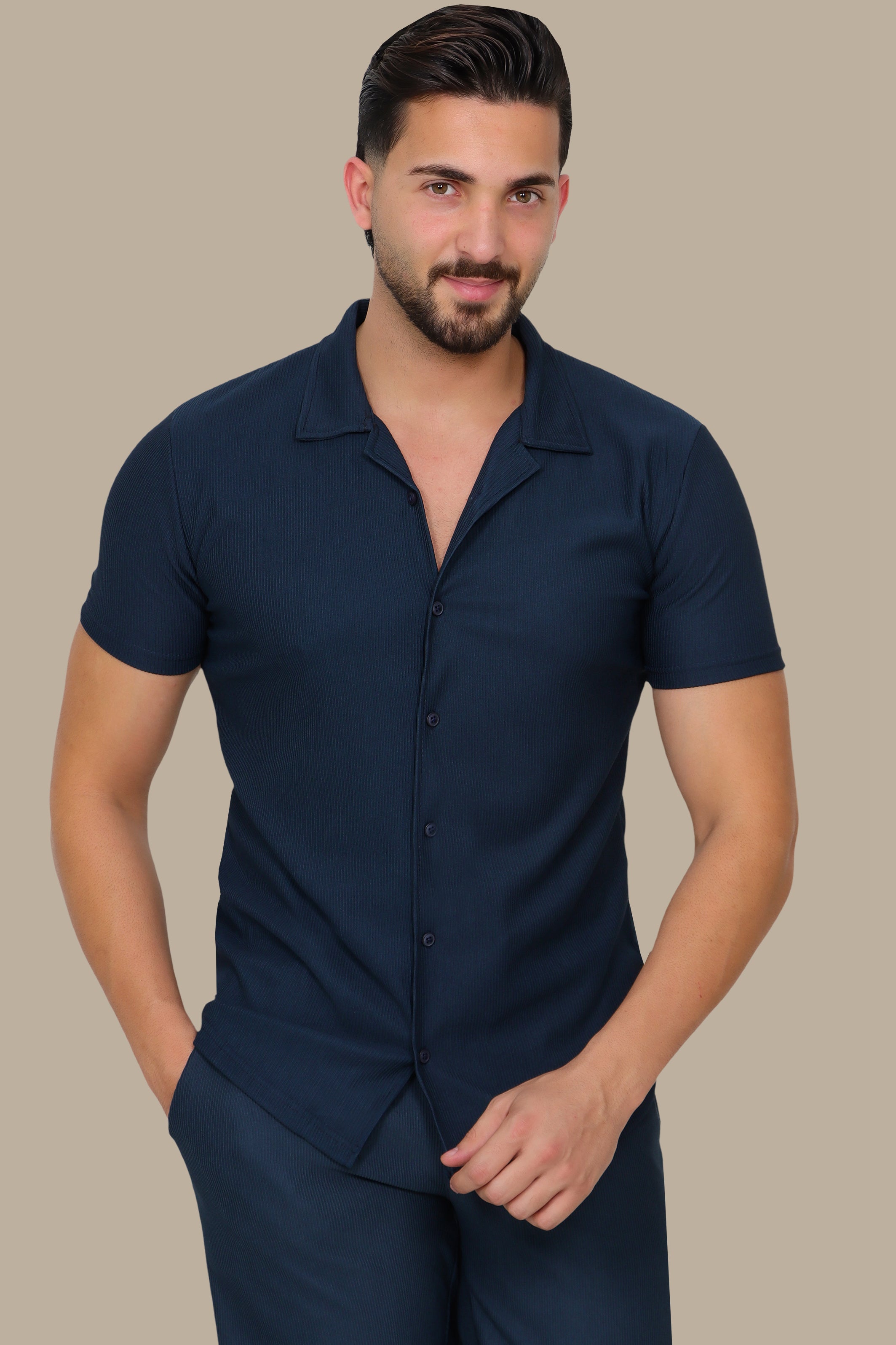 Petrol Ribbed Plain Shirt