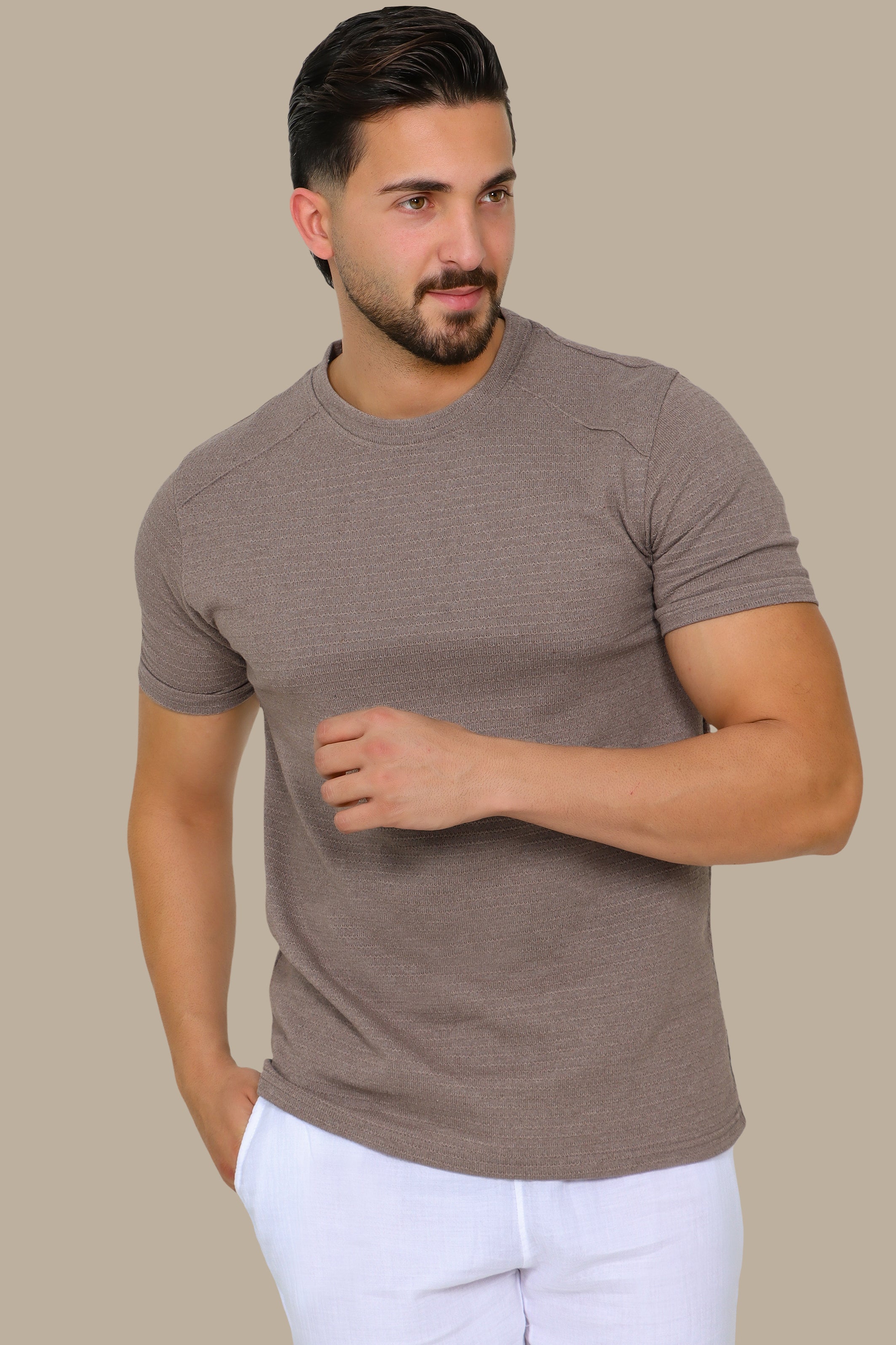 Light Brown Shoulder Cut T-Shirt