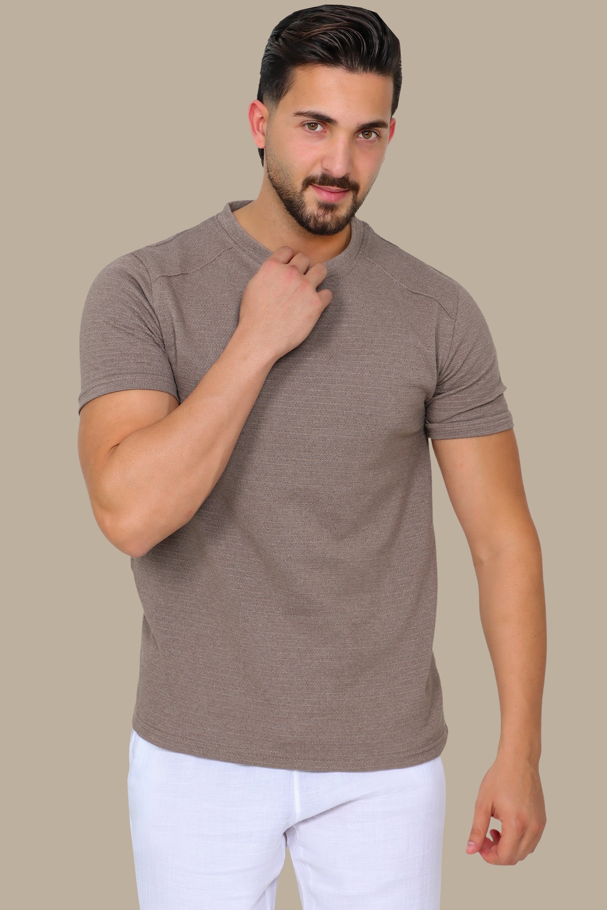 Light Brown Shoulder Cut T-Shirt