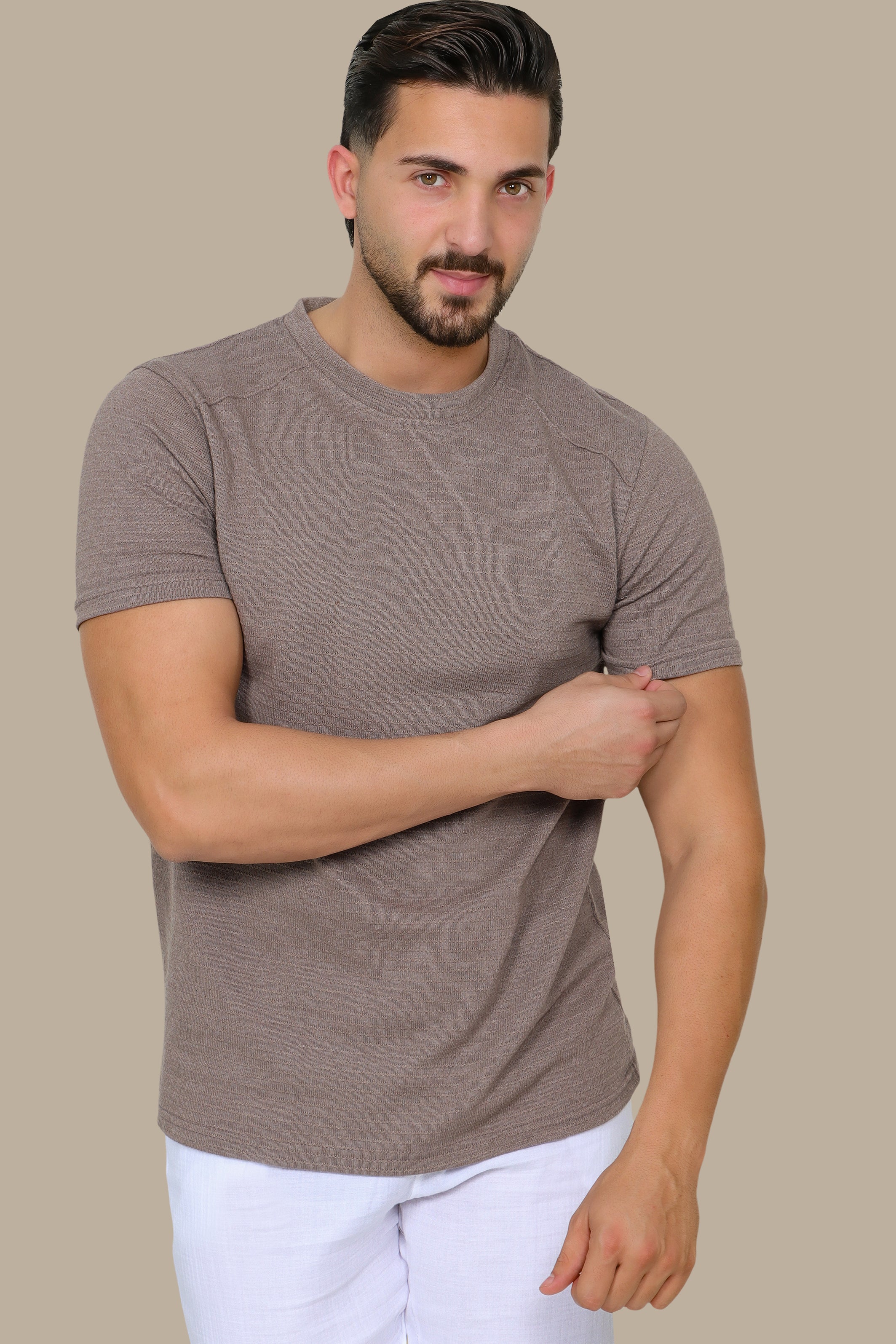 Light Brown Shoulder Cut T-Shirt