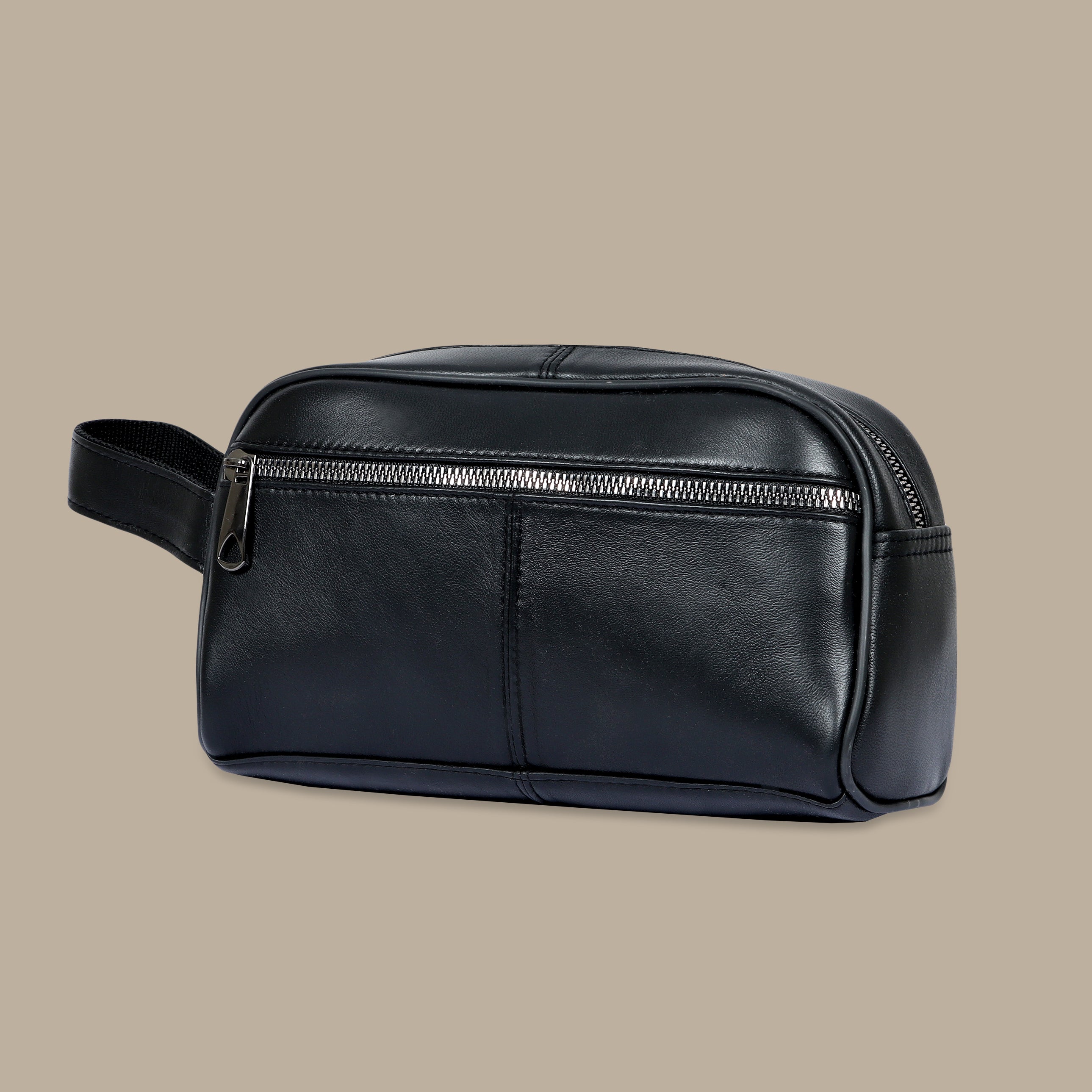 Black Leather Clutch with Mid-Cut Design